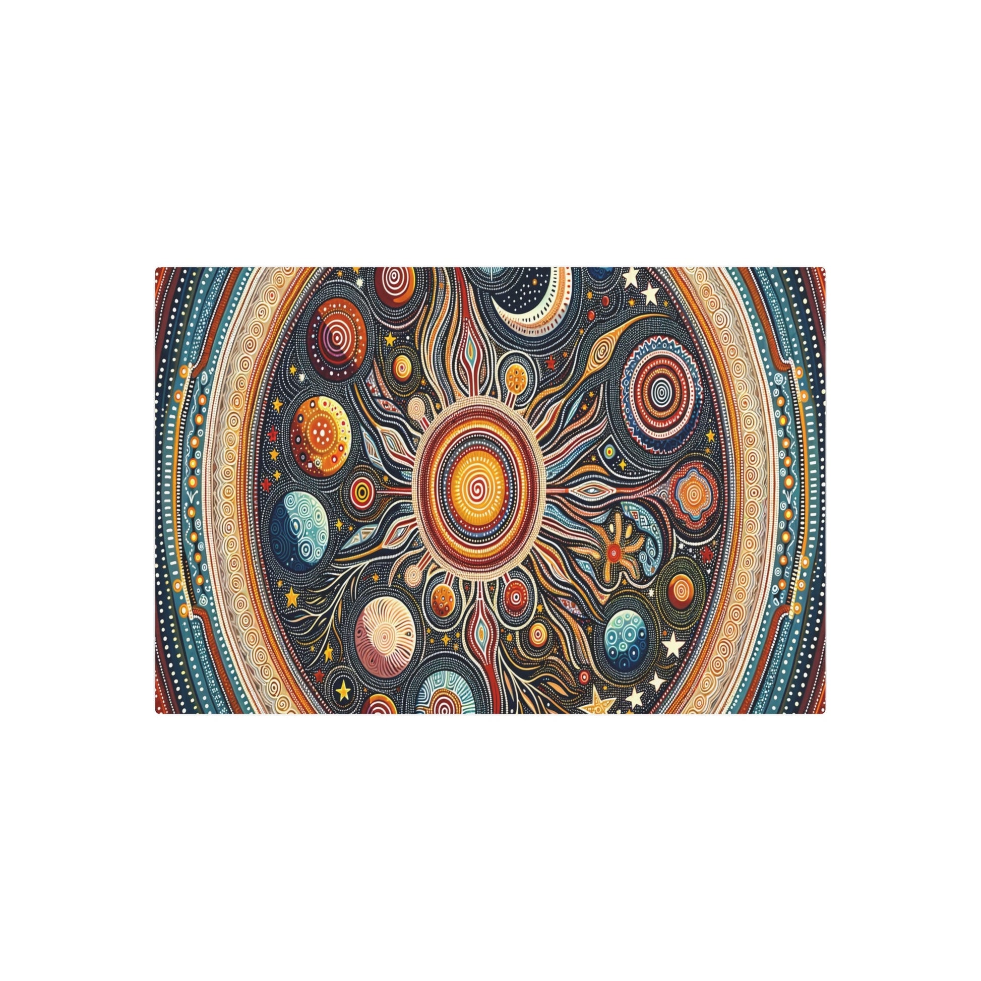 Metal Poster Art | "Aboriginal Art (Australian) - Traditional Celestial - Themed Painting Featuring Stars, Moons, and Planets from Non - Western & Global Styles - Metal Poster Art 36″ x 24″ (Horizontal) 0.12''