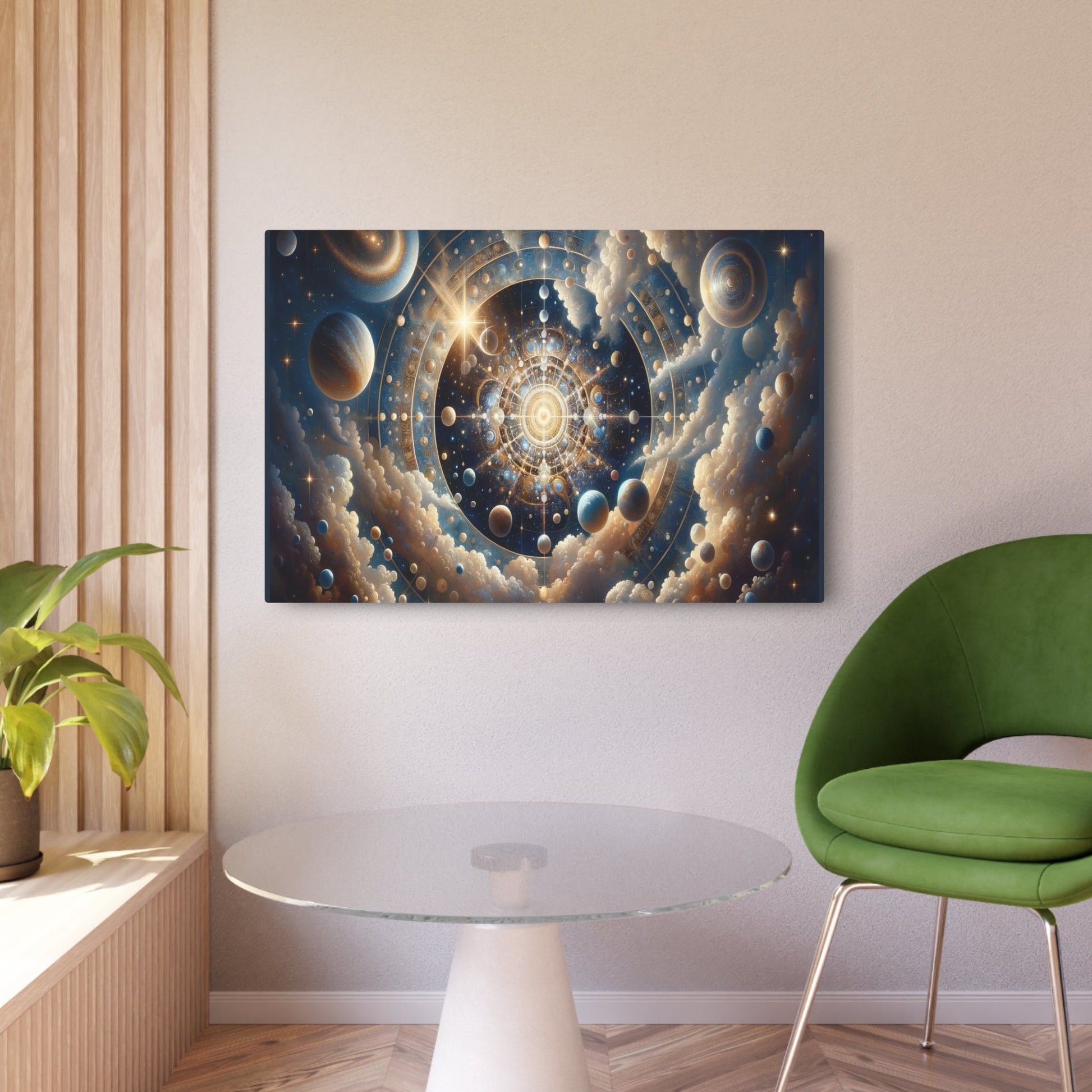 Metal Poster Art | "Neoclassical Celestial Grandeur: Stars and Planets in a Neoclassicism - Style Western Artwork Expressing Ethereal Beauty - Metal Poster Art 36″ x 24″ (Horizontal) 0.12''