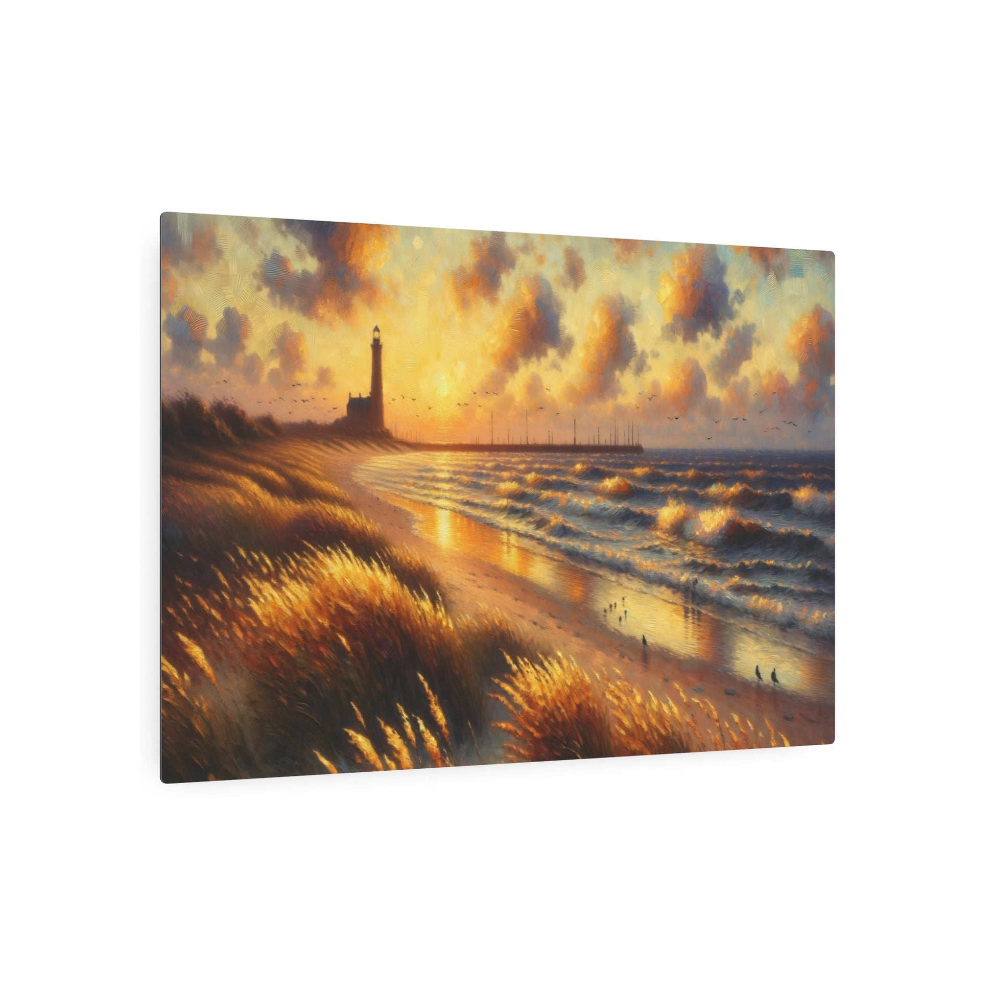 Metal Poster Art | "Impressionist Seaside Sunset Painting - Western Art Styles, Impressionism Inspired Coastal Landscape Artwork" - Metal Poster Art 36″ x 24″ (Horizontal) 0.12''