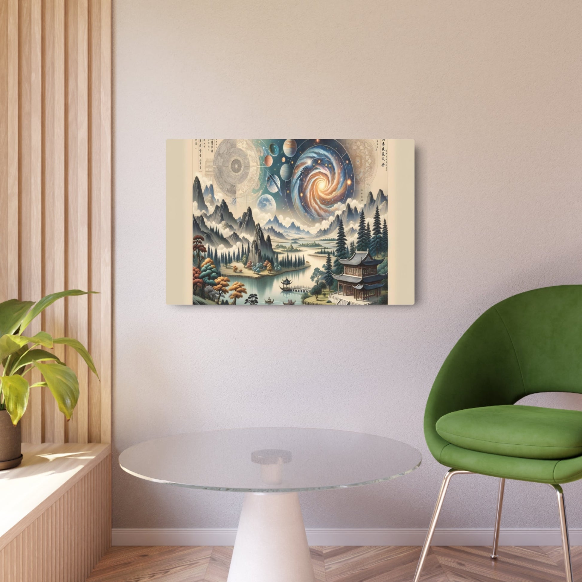 Metal Poster Art | "Chinese Landscape Art: Harmonious Fusion of Celestial Bodies and Traditional Elements - Asian Art Styles Collection" - Metal Poster Art 36″ x 24″ (Horizontal) 0.12''