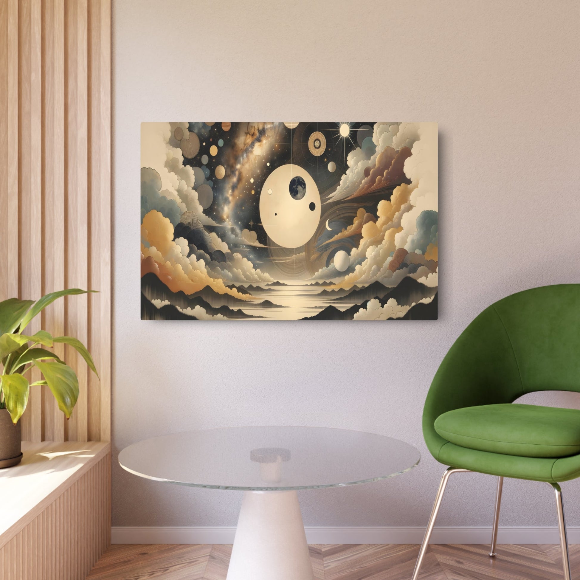 Metal Poster Art | "Joseon Dynasty - Inspired Celestial Body Artwork - Korean Style Moon, Stars, Sun and Galaxy Paintings in Asian Art Styles Category" - Metal Poster Art 36″ x 24″ (Horizontal) 0.12''