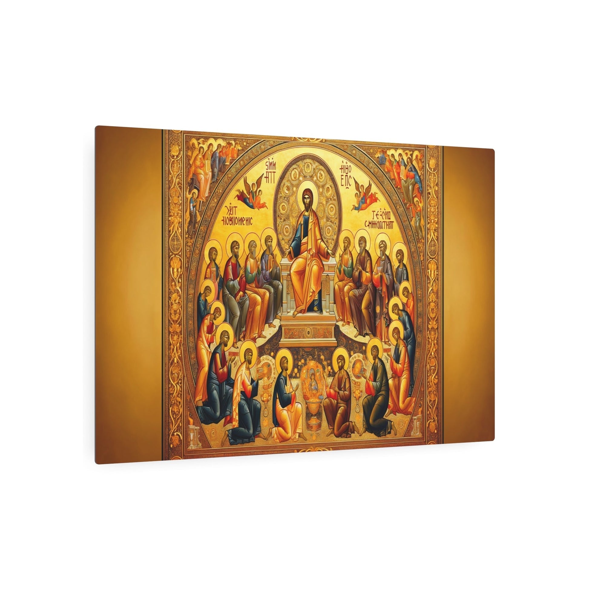 Metal Poster Art | "Byzantine Art Style Masterpiece with Symbolism and Fine Details - Non - Western & Global Styles in Gold and Flat Figures" - Metal Poster Art 36″ x 24″ (Horizontal) 0.12''