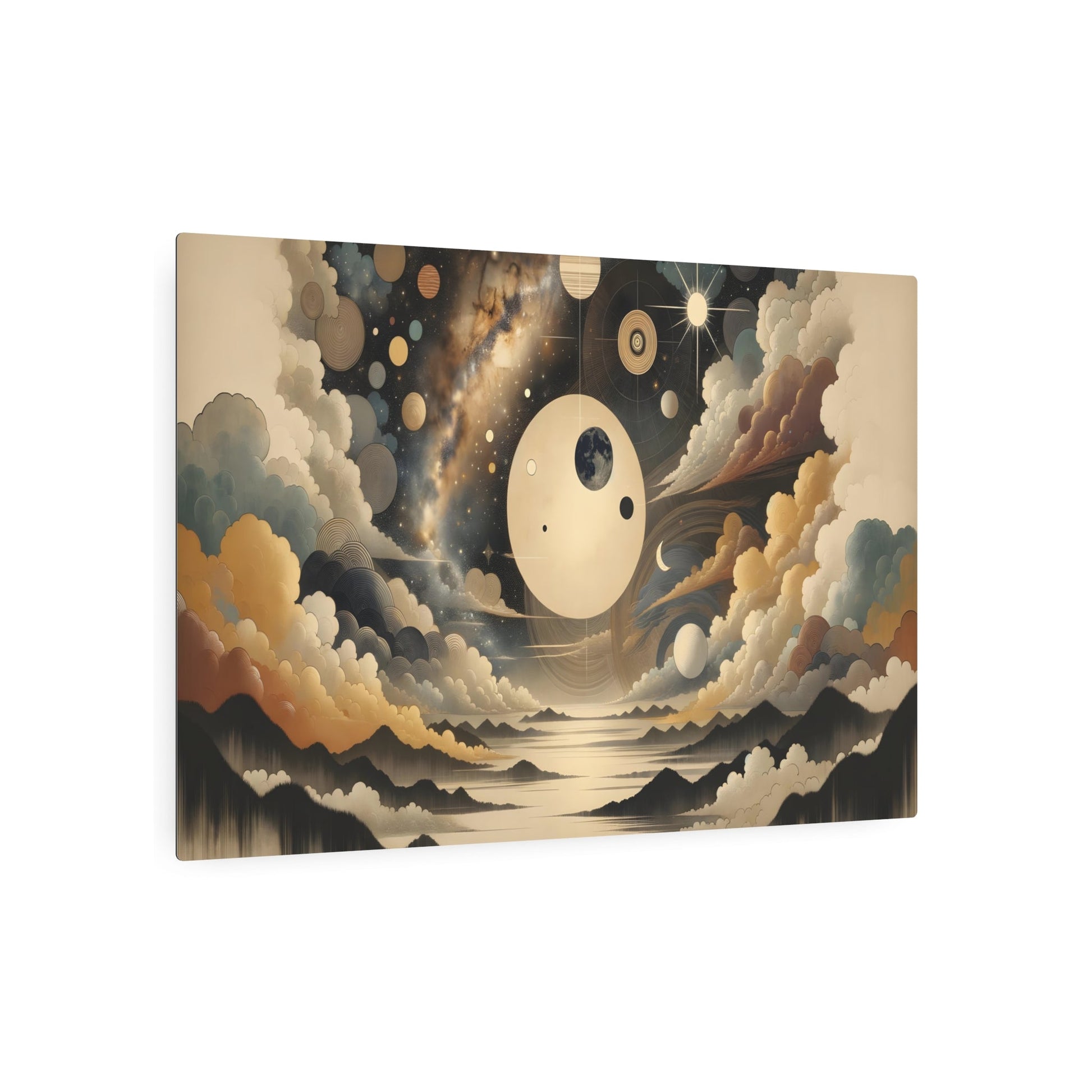 Metal Poster Art | "Joseon Dynasty - Inspired Celestial Body Artwork - Korean Style Moon, Stars, Sun and Galaxy Paintings in Asian Art Styles Category" - Metal Poster Art 36″ x 24″ (Horizontal) 0.12''