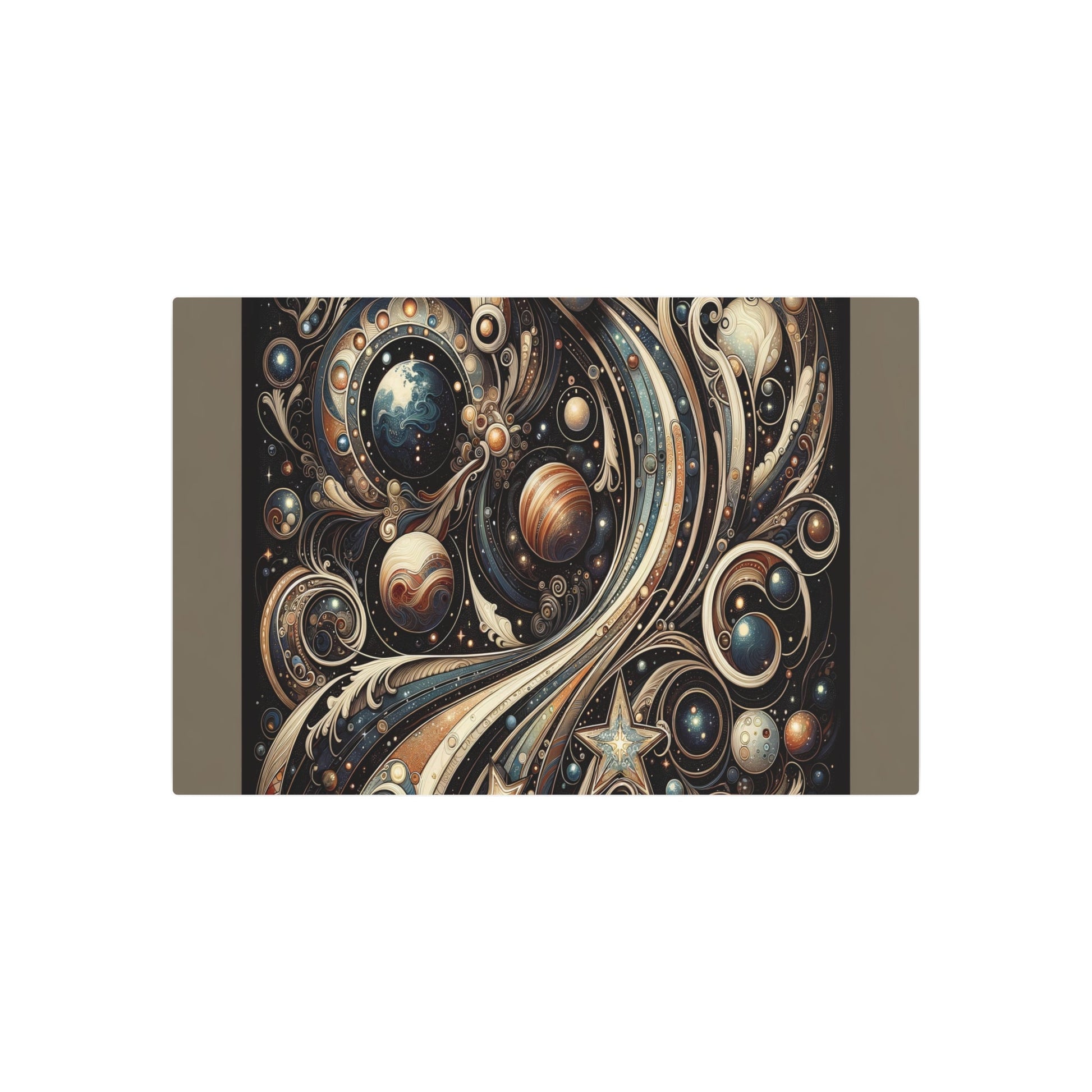 Metal Poster Art | "Art Nouveau Inspired Celestial Bodies Artwork - Stars, Planets, and Galaxies Themed Western Art Styles" - Metal Poster Art 36″ x 24″ (Horizontal) 0.12''