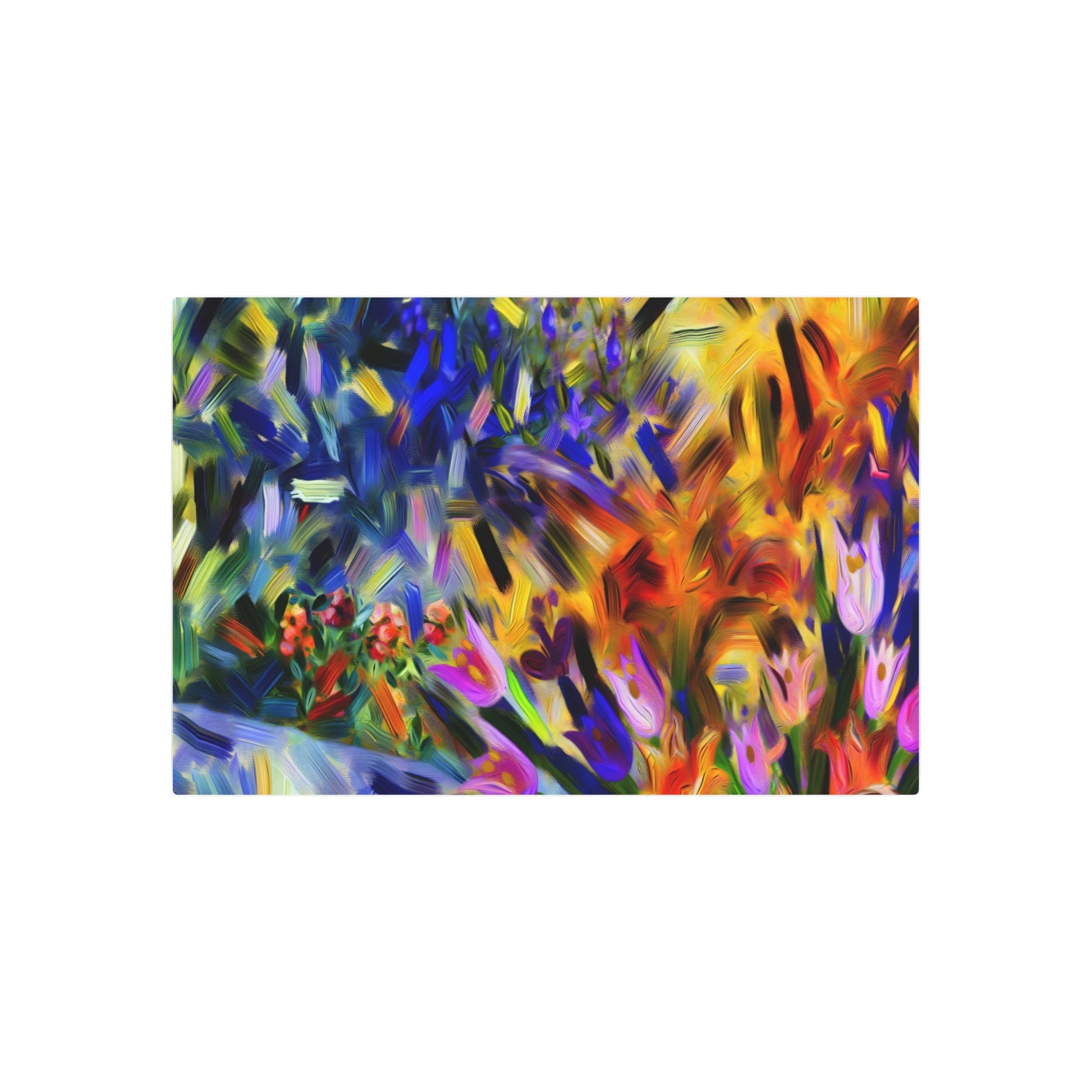 Metal Poster Art | "Modern Abstract Expressionist Art - Bold and Vivid Garden Flowers Interpretation in Contemporary Style" - Metal Poster Art 36″ x 24″ (Horizontal) 0.12''