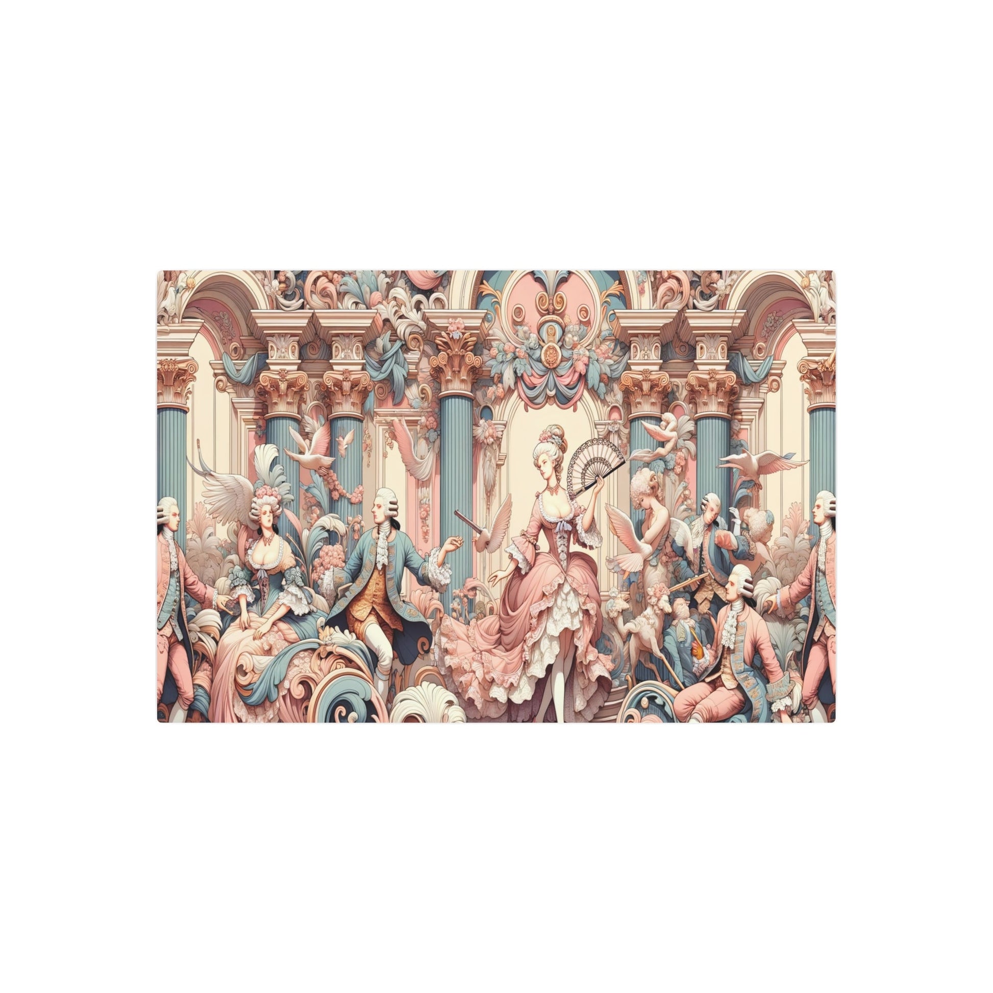 Metal Poster Art | "Elegant Rococo Style Western Art - 18th Century Aristocratic Themes in Pastel Colors with Ornate Details" - Metal Poster Art 36″ x 24″ (Horizontal) 0.12''