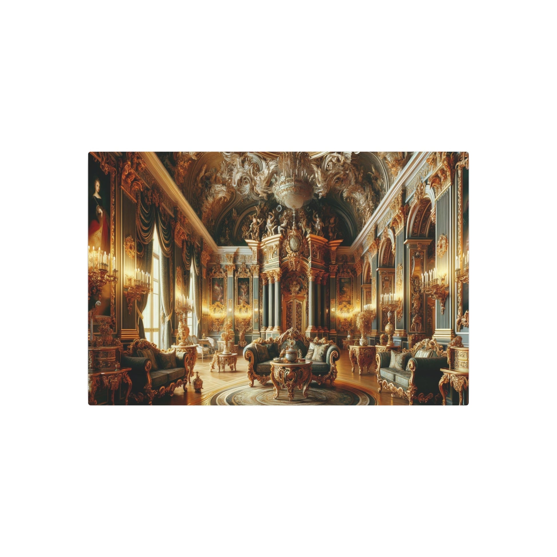 Metal Poster Art | "Baroque Style Western Art: Detailed Grand Palace Room with Ornate Decorations" - Metal Poster Art 36″ x 24″ (Horizontal) 0.12''