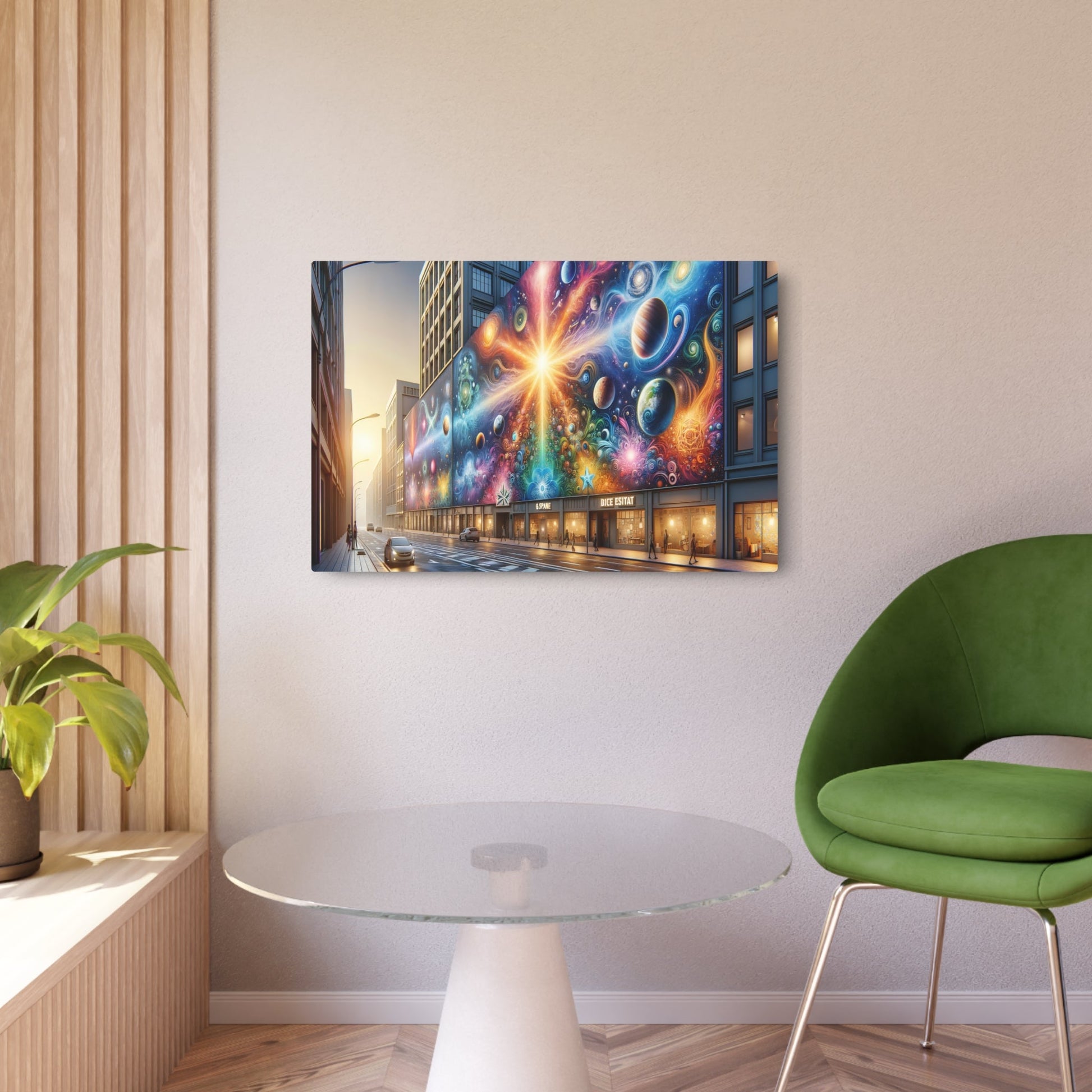 Metal Poster Art | "Modern & Contemporary Cosmic Playground: Diverse Celestial - Themed Street Art in Vibrant City Street - Galaxies, Planets and Stars Murals - Metal Poster Art 36″ x 24″ (Horizontal) 0.12''