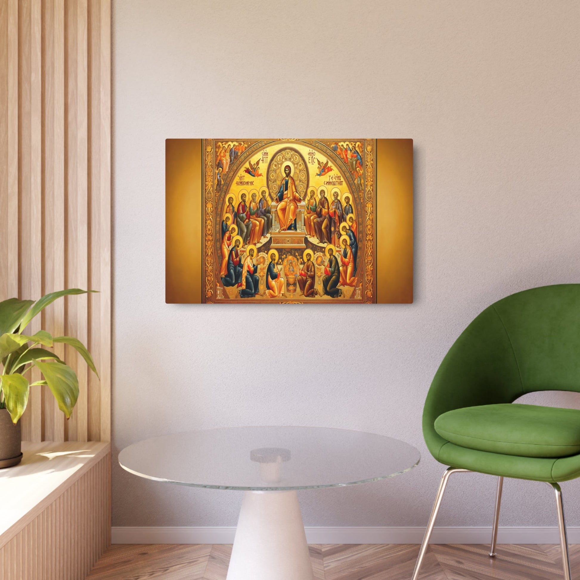 Metal Poster Art | "Byzantine Art Style Masterpiece with Symbolism and Fine Details - Non - Western & Global Styles in Gold and Flat Figures" - Metal Poster Art 36″ x 24″ (Horizontal) 0.12''