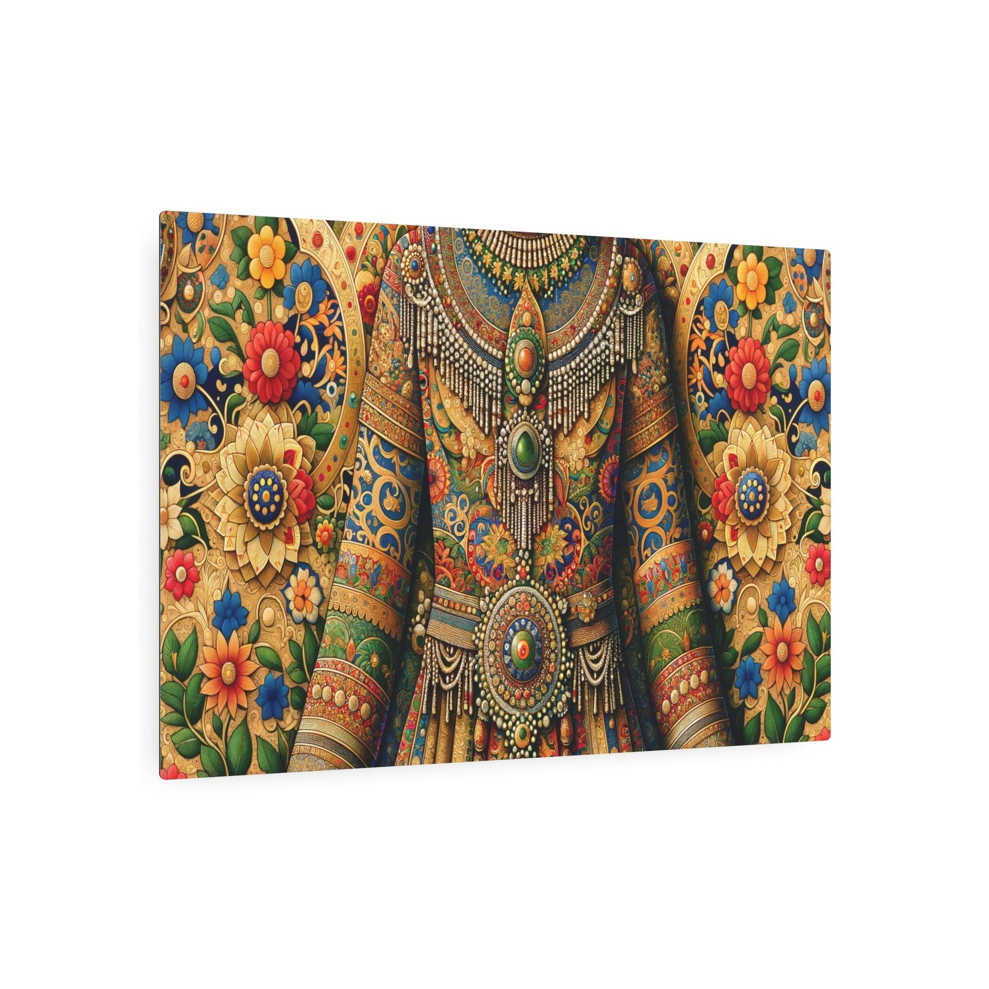 Metal Poster Art | "Mughal Miniature South Asian Art - Vibrant, Detailed Miniature Painting with Intricate Patterns and Ornate Clothing - Non - Western & Global - Metal Poster Art 36″ x 24″ (Horizontal) 0.12''