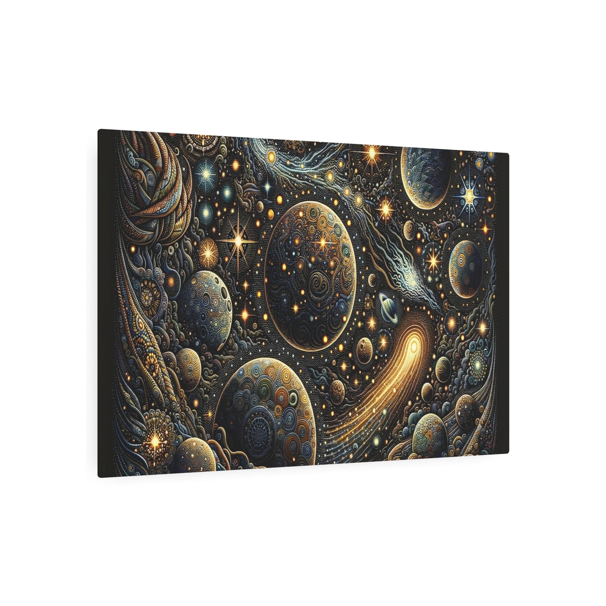 Metal Poster Art | "Indonesian Batik Style Art Image Featuring Celestial Bodies - Planets, Stars, Comets & Moon in Non - Western & Global Styles - Metal Poster Art 36″ x 24″ (Horizontal) 0.12''