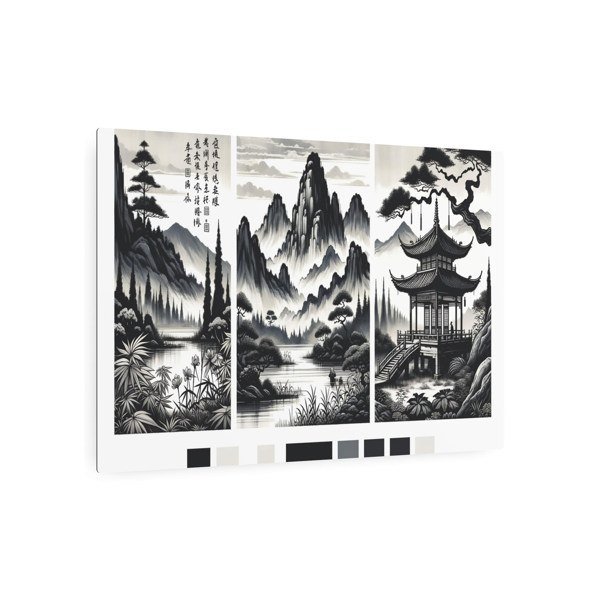 Metal Poster Art | "Traditional Chinese Landscape Illustration - Authentic Asian Art Styles in Chinese Landscape Sub - category" - Metal Poster Art 36″ x 24″ (Horizontal) 0.12''