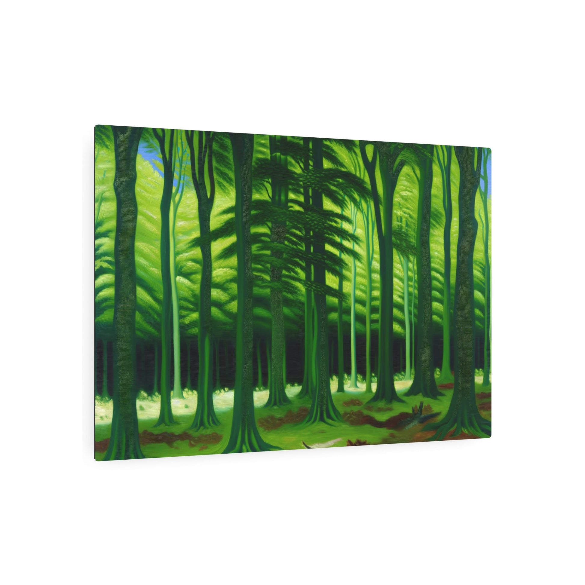 Metal Poster Art | "Neoclassicism Western Art Styles: Lush Forest with Towering Trees Painting" - Metal Poster Art 36″ x 24″ (Horizontal) 0.12''