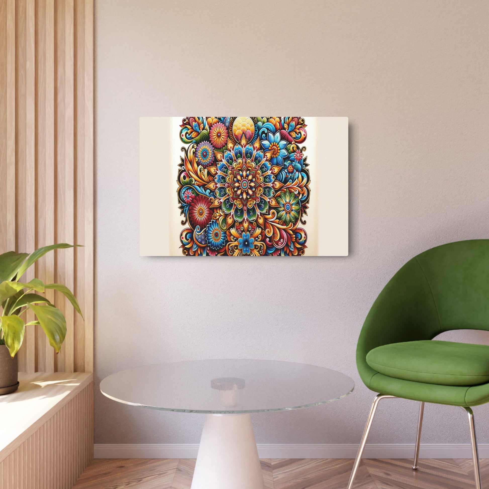 Metal Poster Art | "Indonesian Batik Style Artwork - Vibrantly Colored and Intricately Designed Piece Inspired by Traditional Batik Textiles in Non - West - Metal Poster Art 36″ x 24″ (Horizontal) 0.12''