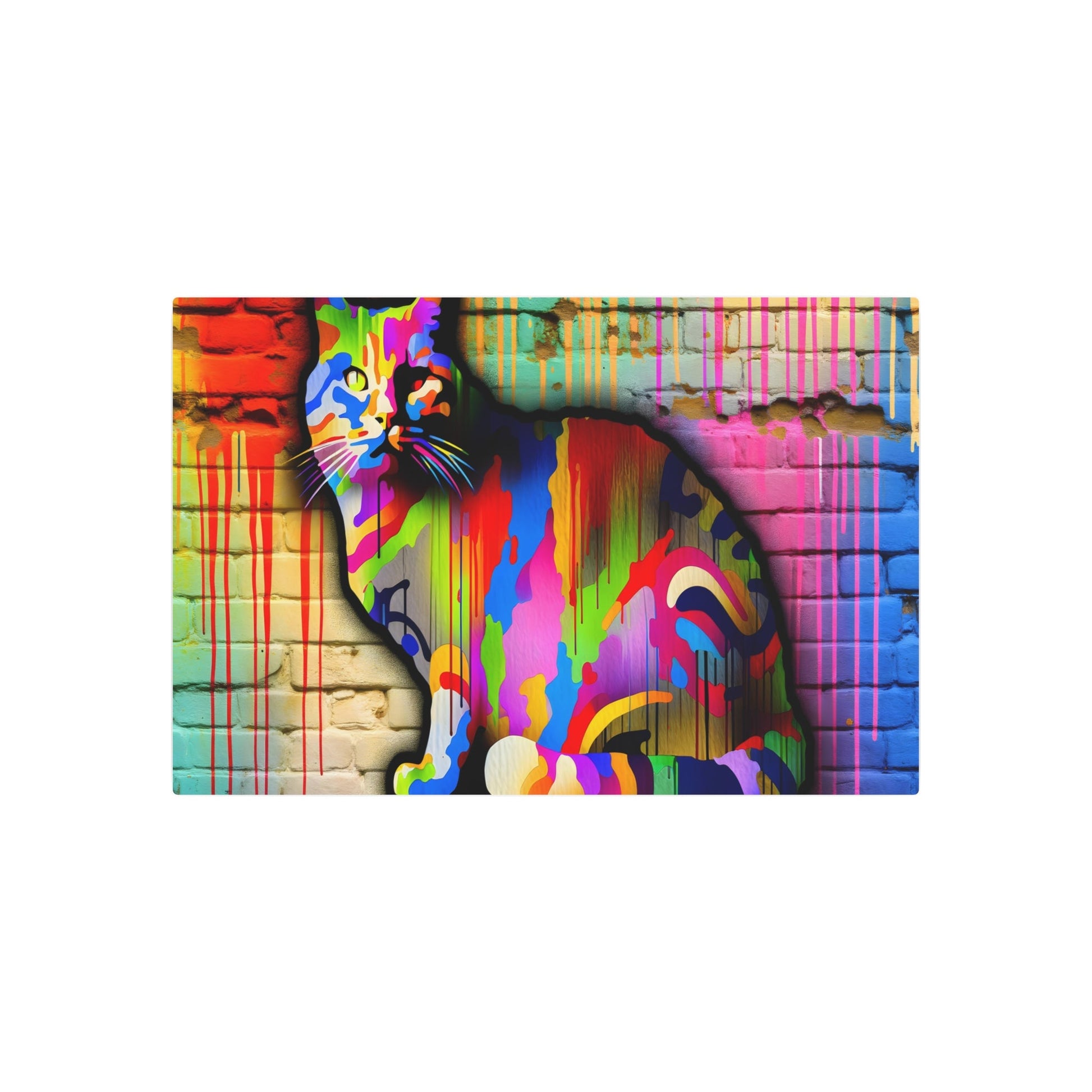 Metal Poster Art | "Modern & Contemporary Vibrant and Colourful Street Art Style Cat Image - Unique Urban Feline Artwork" - Metal Poster Art 36″ x 24″ (Horizontal) 0.12''