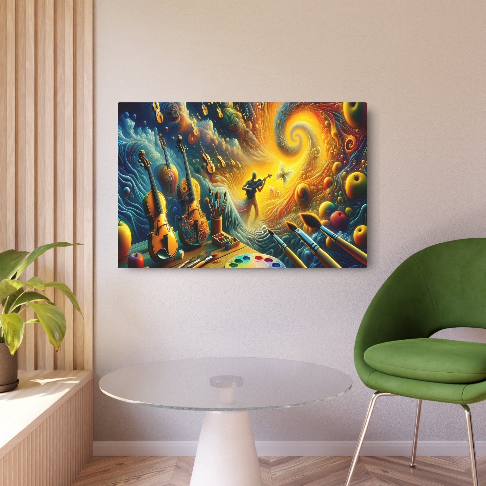 Metal Poster Art | "Harmonious Fusion of Music and Art: Dali - Inspired Surrealistic Canvas Print - Modern Contemporary Surrealism Art Piece" - Metal Poster Art 36″ x 24″ (Horizontal) 0.12''