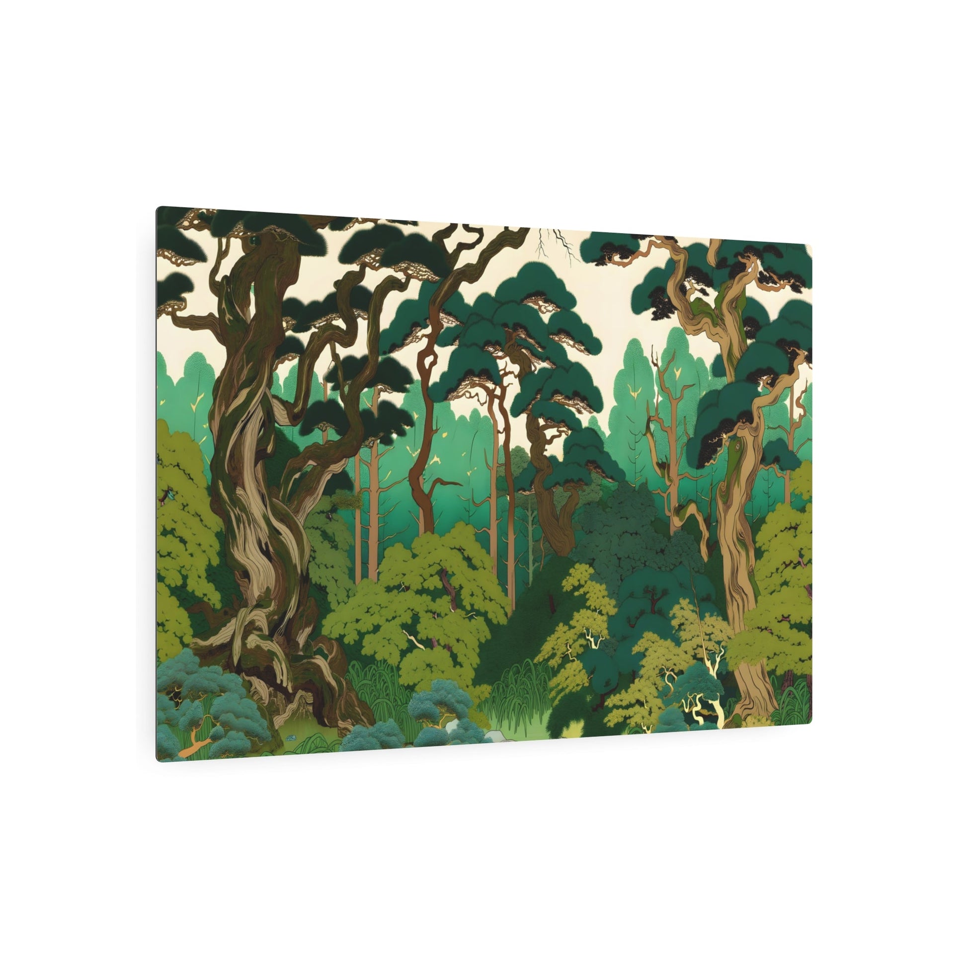 Metal Poster Art | "Ukiyo-e Style Japanese Forest Artwork - Tranquil Asian Art Featuring Towering Trees and Dense Undergrowth" - Metal Poster Art 36″ x 24″ (Horizontal) 0.12''