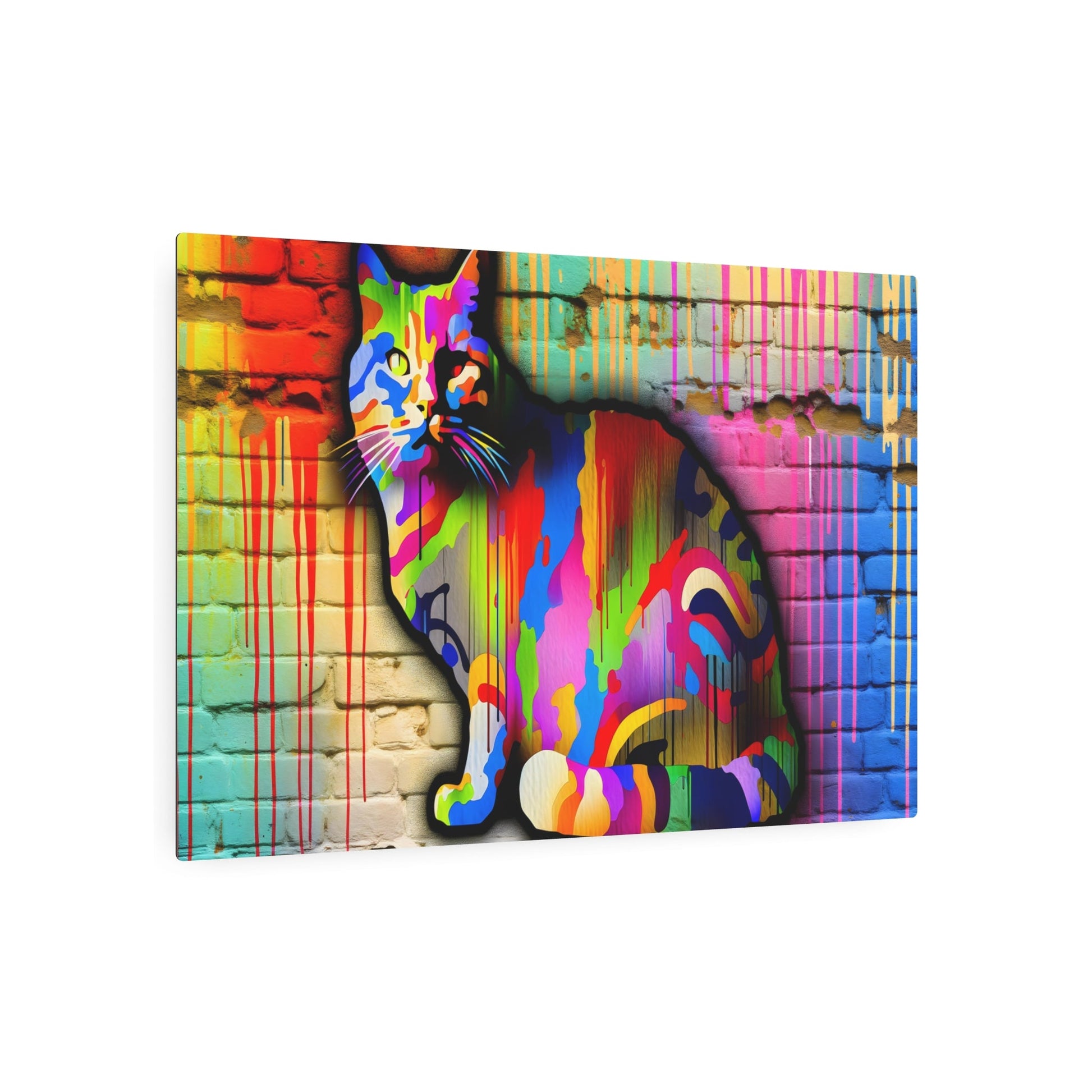 Metal Poster Art | "Modern & Contemporary Vibrant and Colourful Street Art Style Cat Image - Unique Urban Feline Artwork" - Metal Poster Art 36″ x 24″ (Horizontal) 0.12''