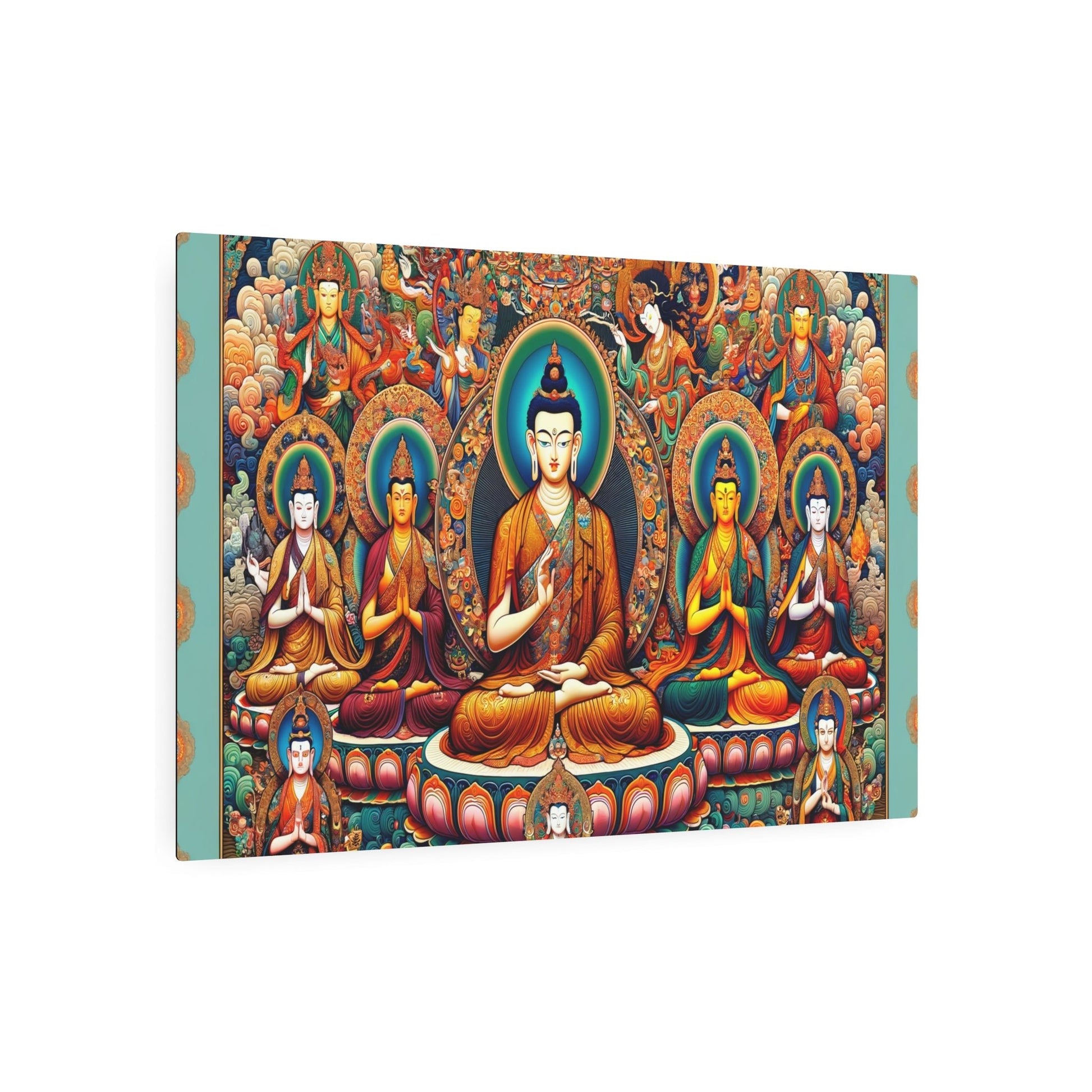 Metal Poster Art | "Intricate Tibetan Thangka Painting: Vibrant Depictions of Buddha, Bodhisattvas, and Sacred Mandalas in Traditional Asian Art Style - Metal Poster Art 36″ x 24″ (Horizontal) 0.12''