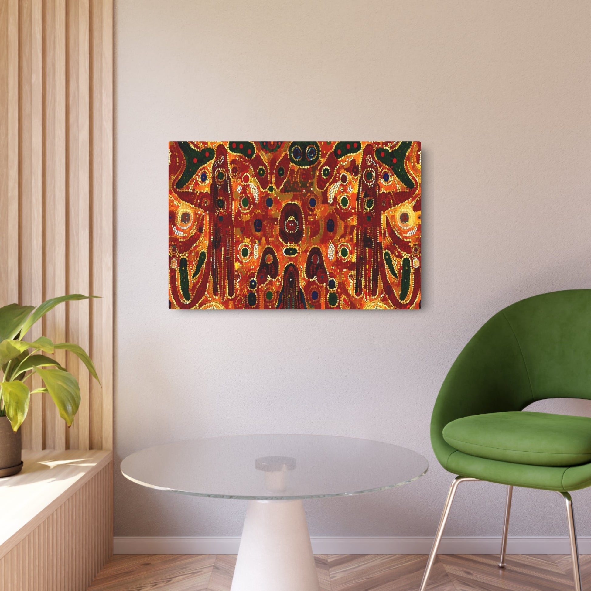 Metal Poster Art | "Vibrant & Detailed Australian Aboriginal Art Image - Intricate Dot Patterns, Native Wildlife & Landscapes in Bold Earth Tones - Reflecting - Metal Poster Art 36″ x 24″ (Horizontal) 0.12''