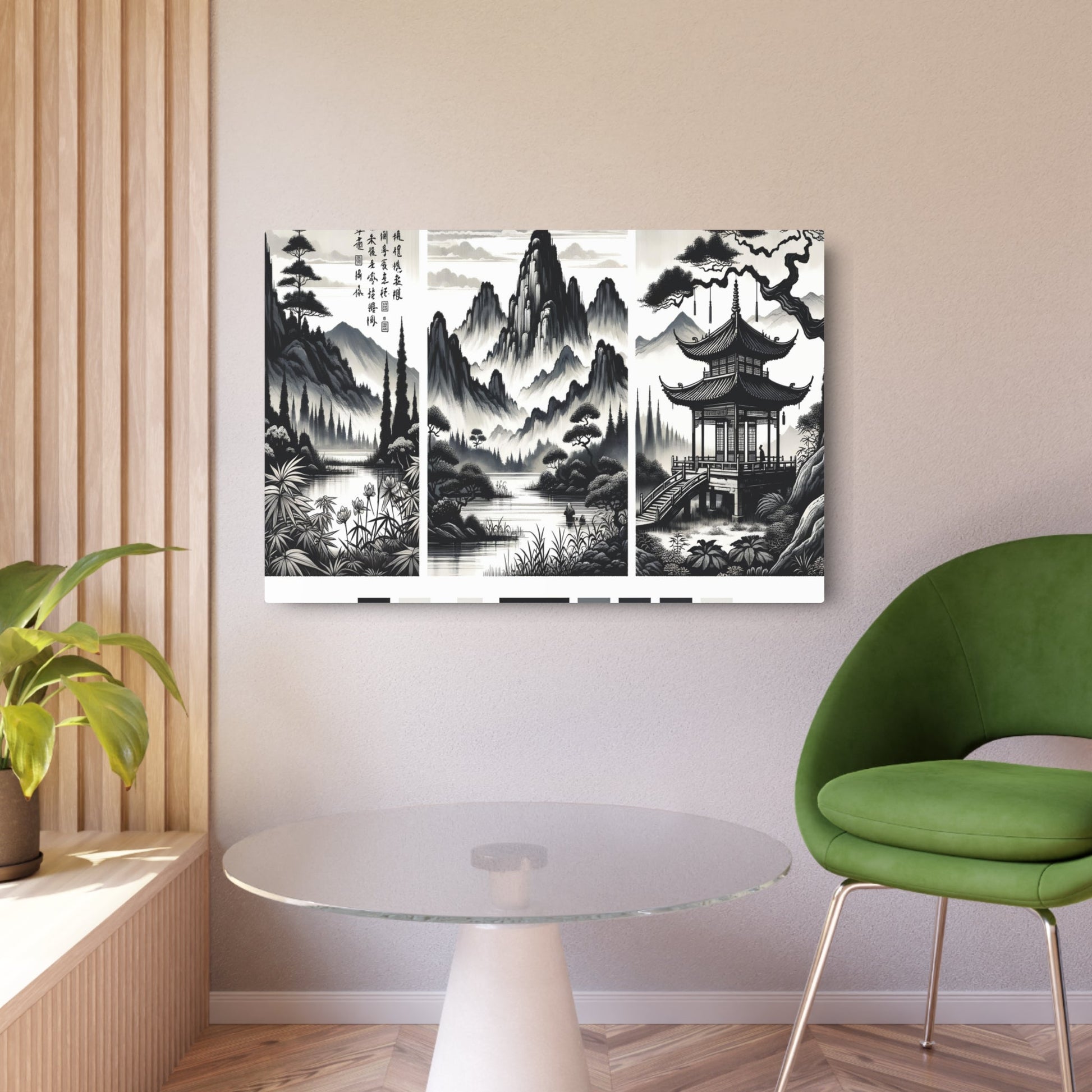 Metal Poster Art | "Traditional Chinese Landscape Illustration - Authentic Asian Art Styles in Chinese Landscape Sub - category" - Metal Poster Art 36″ x 24″ (Horizontal) 0.12''