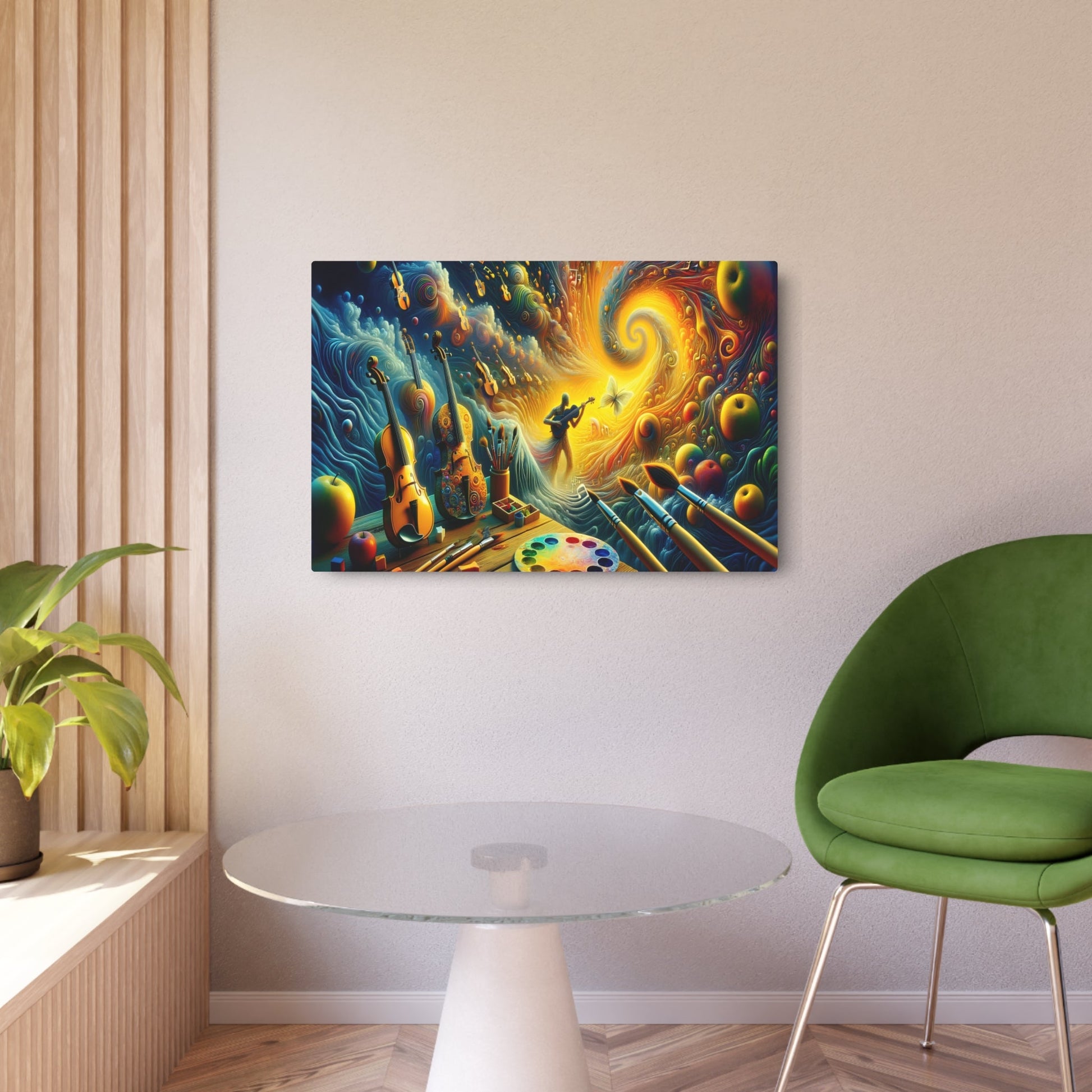 Metal Poster Art | "Harmonious Fusion of Music and Art: Dali - Inspired Surrealistic Canvas Print - Modern Contemporary Surrealism Art Piece" - Metal Poster Art 36″ x 24″ (Horizontal) 0.12''