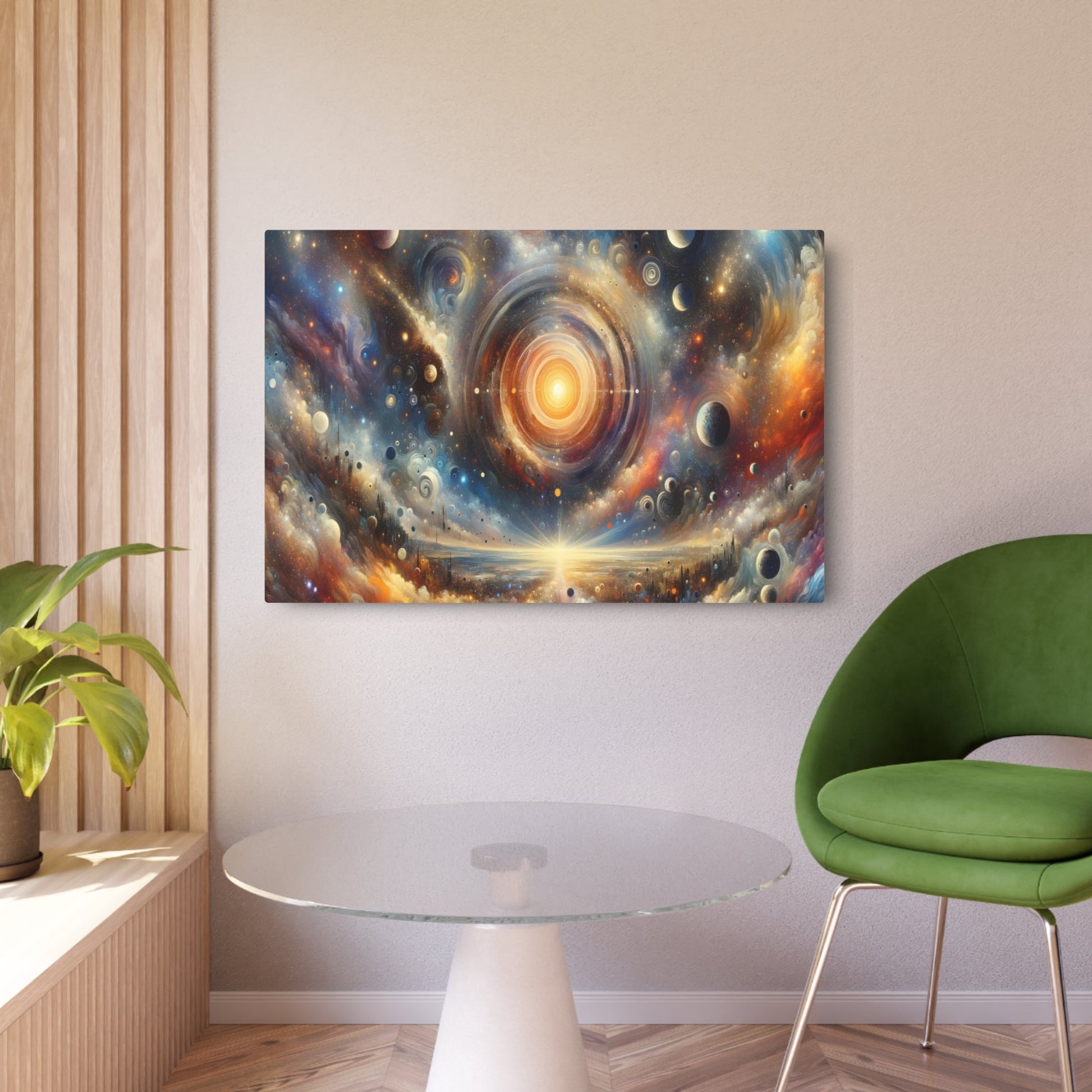 Metal Poster Art | "Expressionism Art Style: Celestial Bodies Depiction - Stars, Planets, Moon & Sun in Vivid Colors and Dynamic Shapes | Western Art - Metal Poster Art 36″ x 24″ (Horizontal) 0.12''