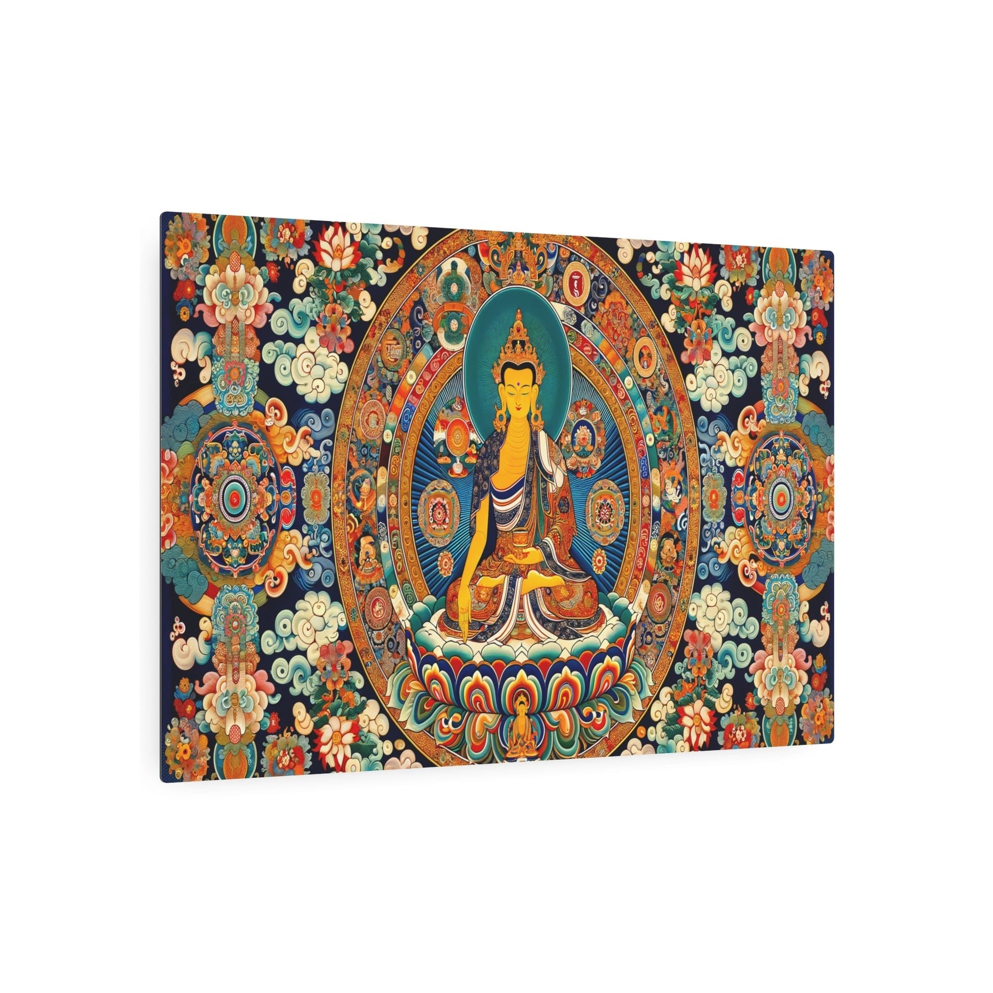 Metal Poster Art | "Sophisticated & Spiritual Thangka Tibetan Painting - Intricate Asian Art Style with Vivid Colors & Detailed Religious Symbolism" - Metal Poster Art 36″ x 24″ (Horizontal) 0.12''