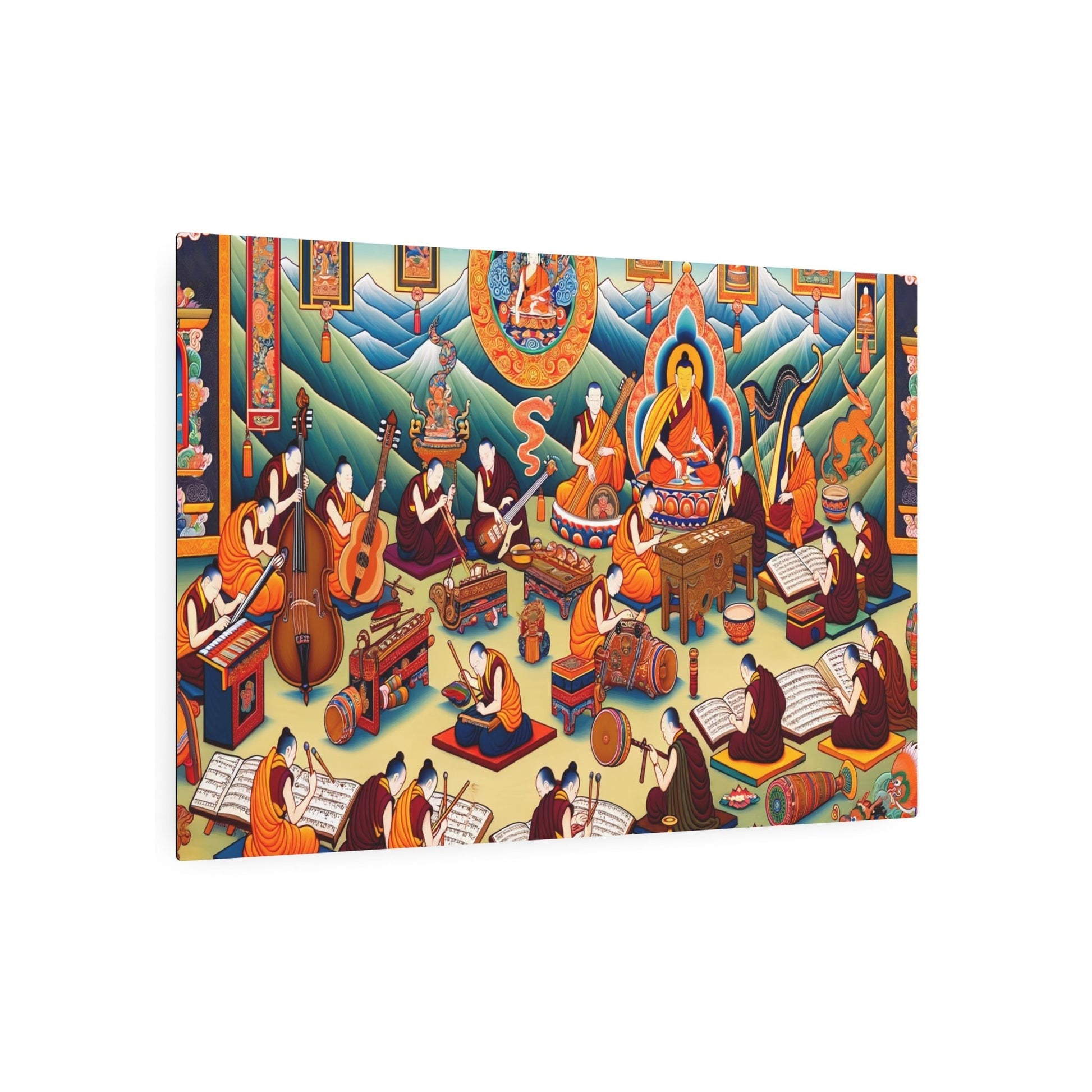 Metal Poster Art | "Thangka - Style Tibetan Painting: Music and Art Theme - Asian Art Styles Collection" - Metal Poster Art 36″ x 24″ (Horizontal) 0.12''