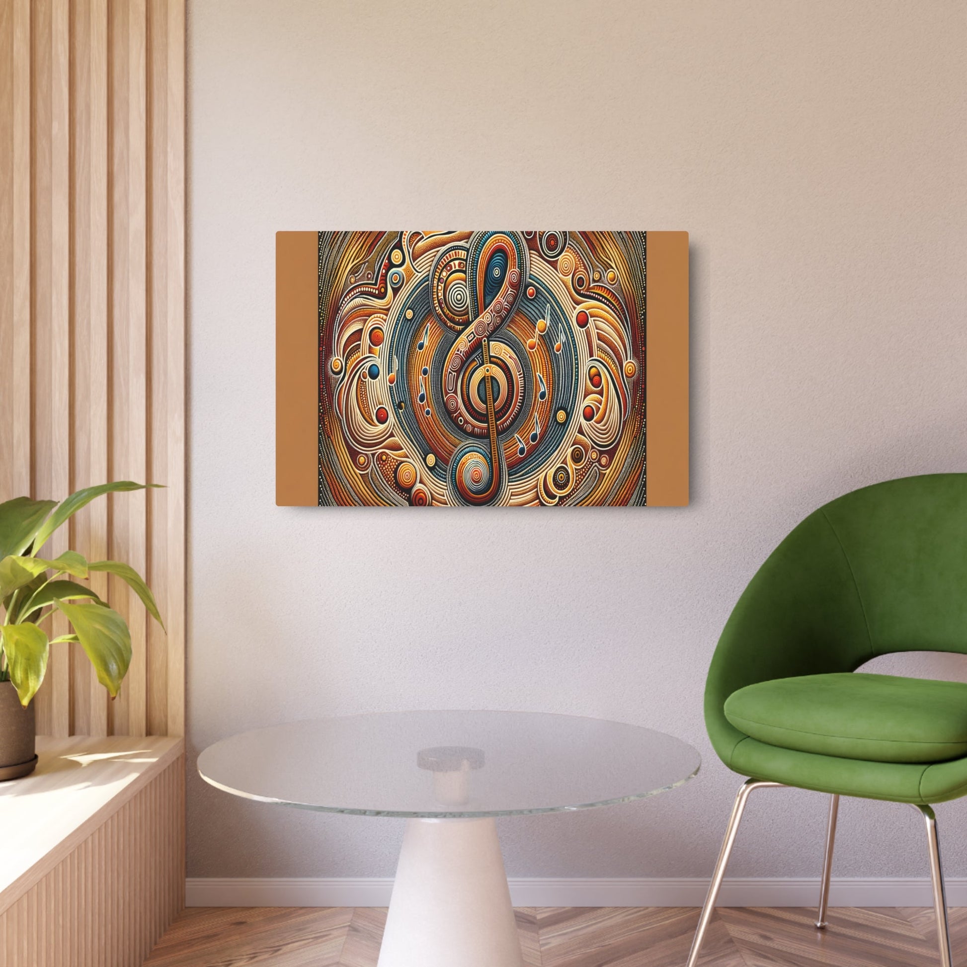 Metal Poster Art | "Australian Aboriginal Art Style Music & Art Elements Image - Non - Western Global Styles in Aboriginal Art (Australian)" - Metal Poster Art 36″ x 24″ (Horizontal) 0.12''