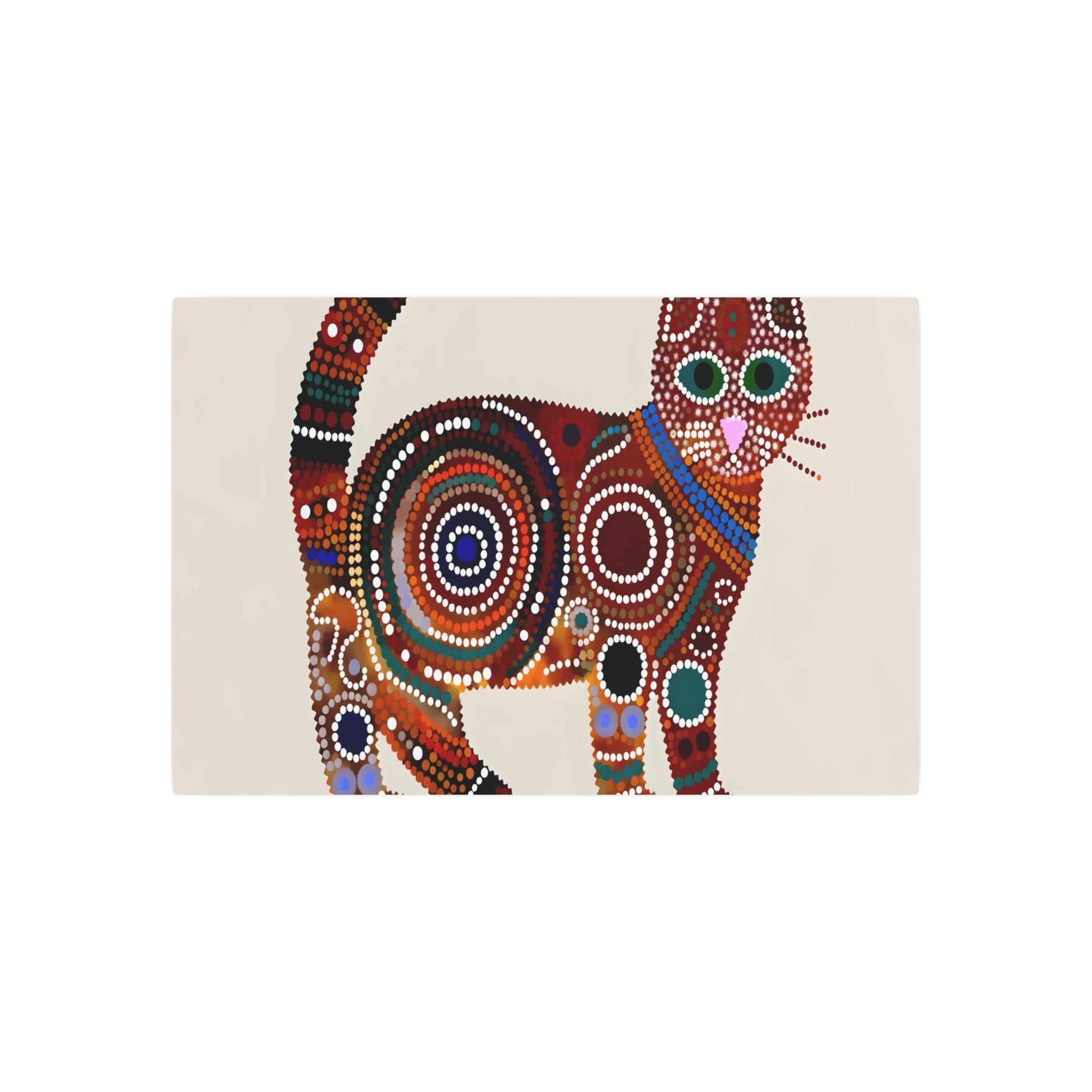 Metal Poster Art | "Australian Aboriginal Art Inspired Vibrant Cat Portrait: Non-Western & Global Styles - Intricate Patterned Aboriginal Artwork" - Metal Poster Art 36″ x 24″ (Horizontal) 0.12''