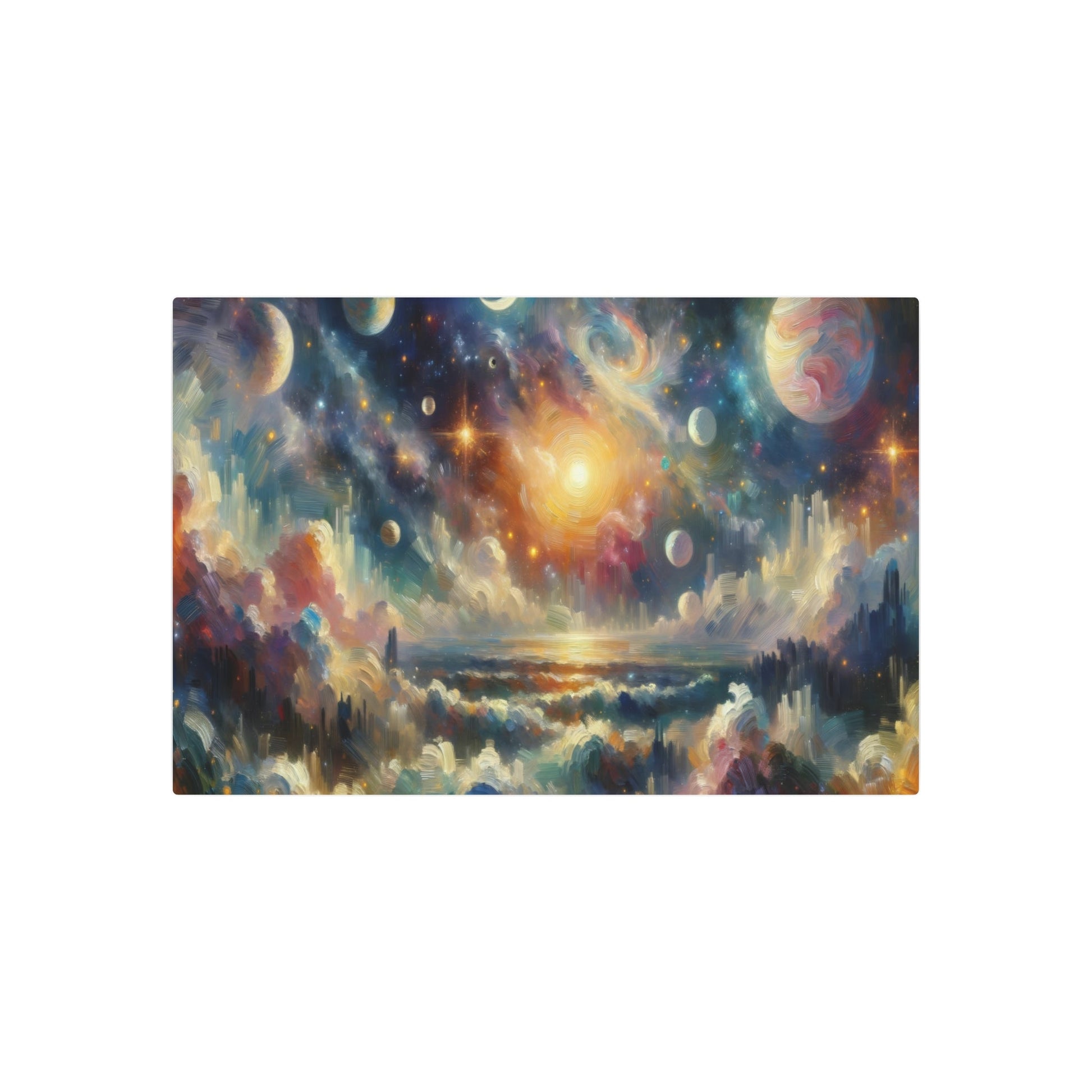 Metal Poster Art | "Impressionist Western Art - Celestial Scenery Painting with Vivid Colors and Thick Strokes featuring Stars, Planets, and Nebulae - Metal Poster Art 36″ x 24″ (Horizontal) 0.12''