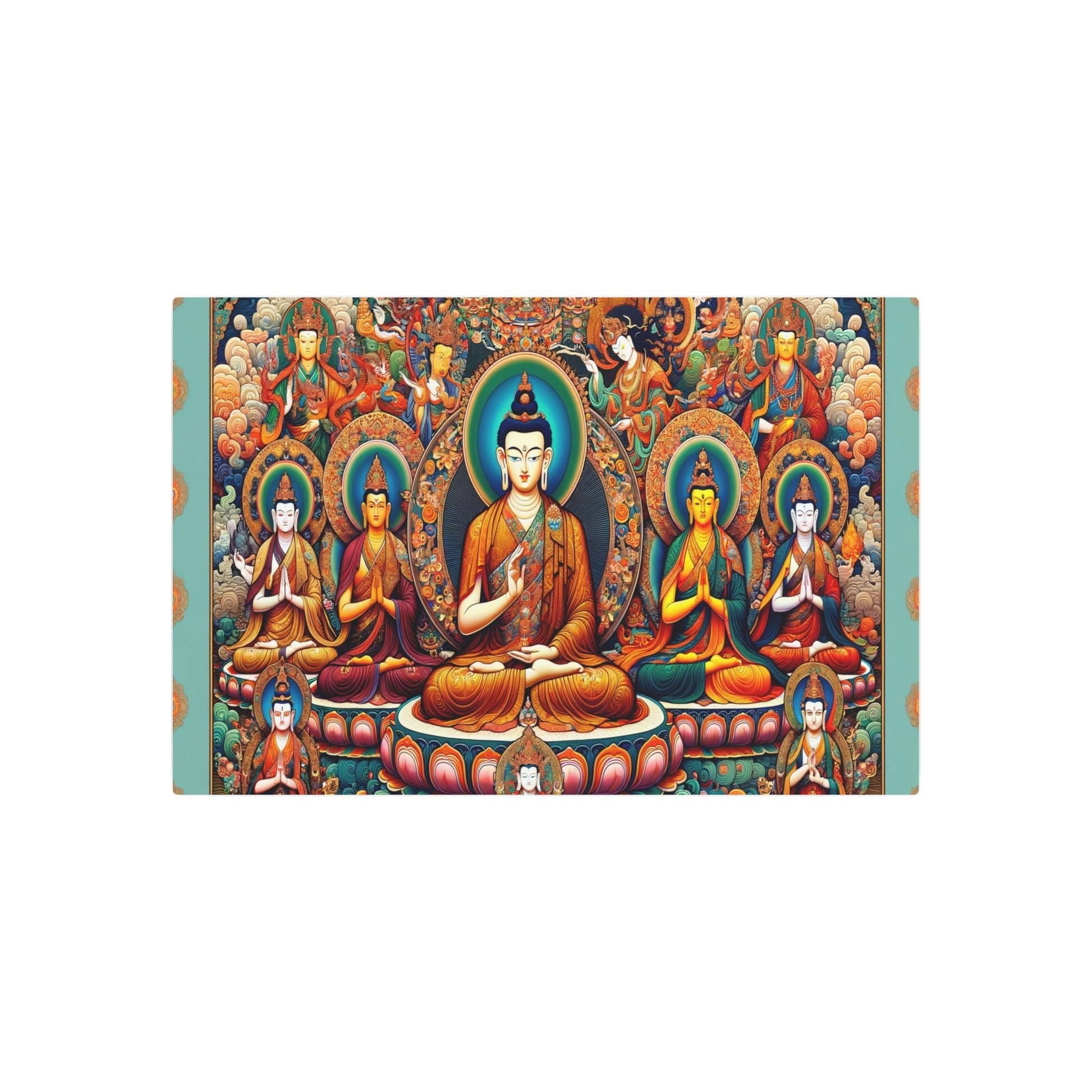 Metal Poster Art | "Intricate Tibetan Thangka Painting: Vibrant Depictions of Buddha, Bodhisattvas, and Sacred Mandalas in Traditional Asian Art Style - Metal Poster Art 36″ x 24″ (Horizontal) 0.12''