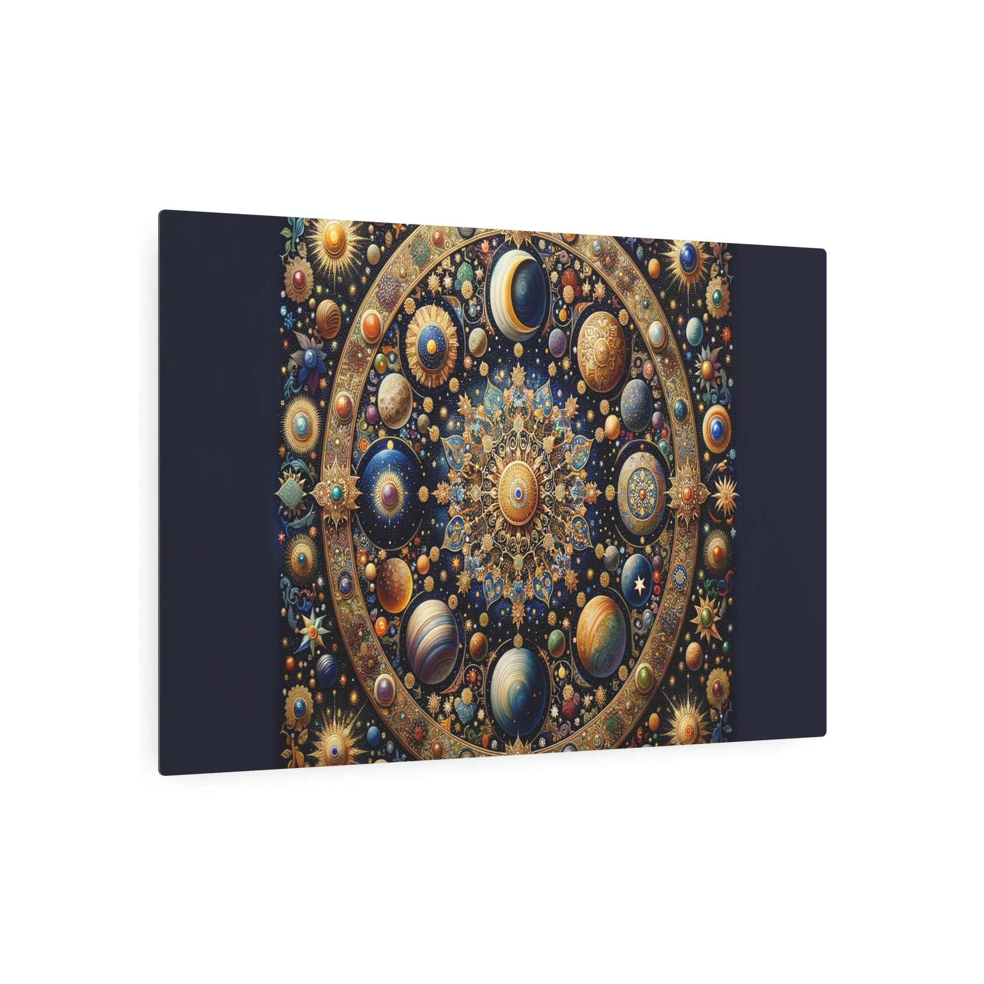 Metal Poster Art | "Mughal Miniature Artwork: Celestial Scene of Sun, Moon, Stars & Comets - Hand - painted with Gold and Precious Stones - Metal Poster Art 36″ x 24″ (Horizontal) 0.12''