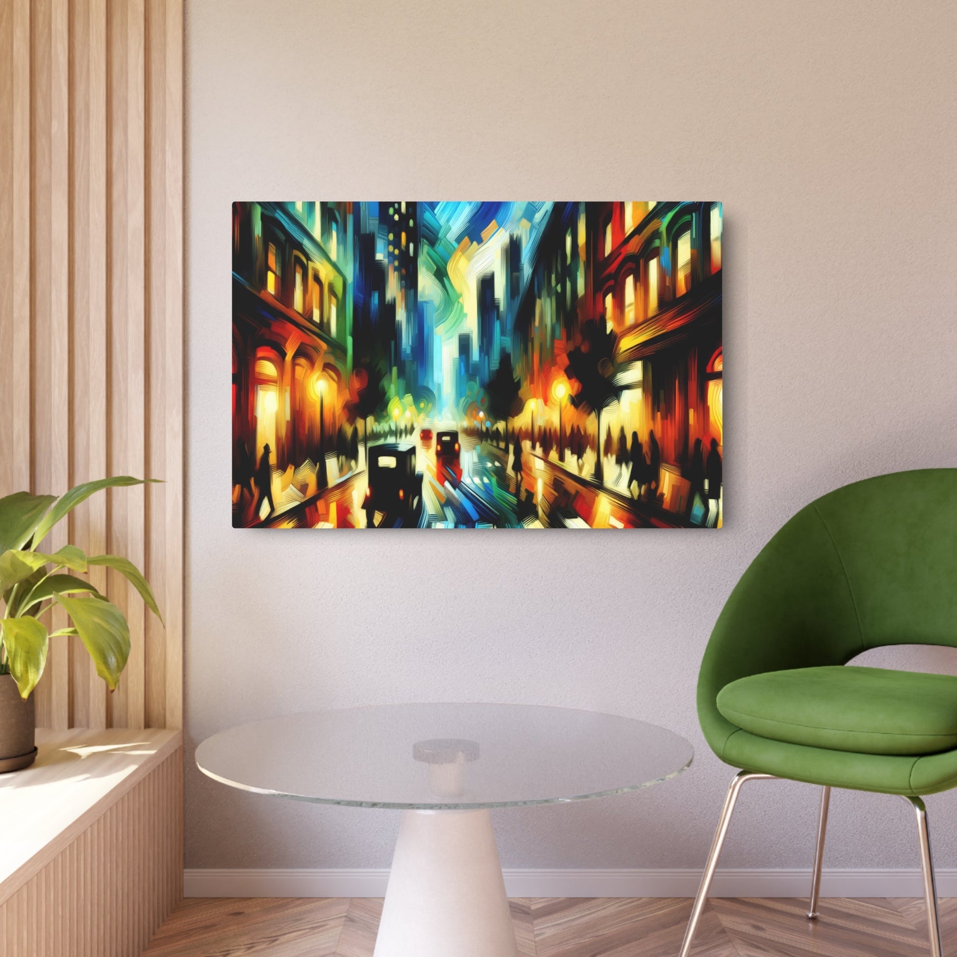 Metal Poster Art | "Expressionist Art Urban Street Scene - Vibrant Bold Brush Strokes in Rich Colors - Western Art Styles: Expressionism" - Metal Poster Art 36″ x 24″ (Horizontal) 0.12''