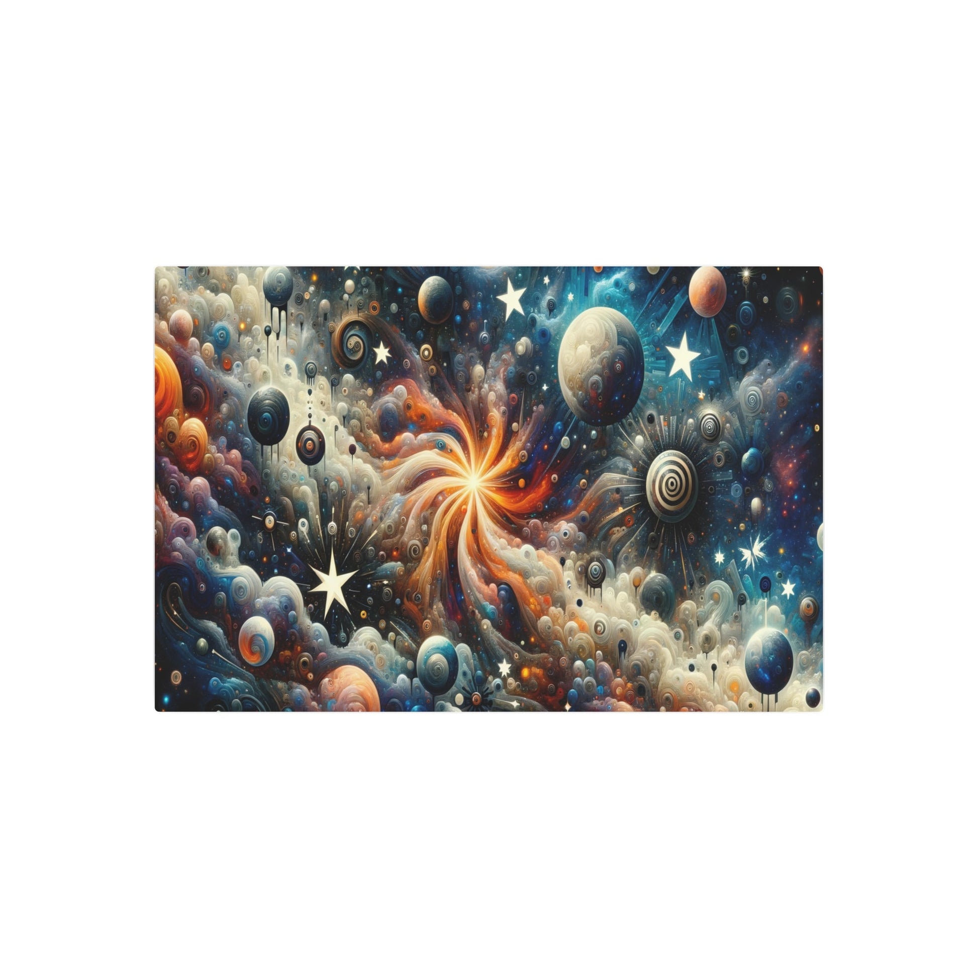 Metal Poster Art | "Modern Surrealistic Celestial Body Artwork - Dreamlike Juxtaposition of Stars, Galaxies, Planets & Comets in Contemporary Surre - Metal Poster Art 36″ x 24″ (Horizontal) 0.12''