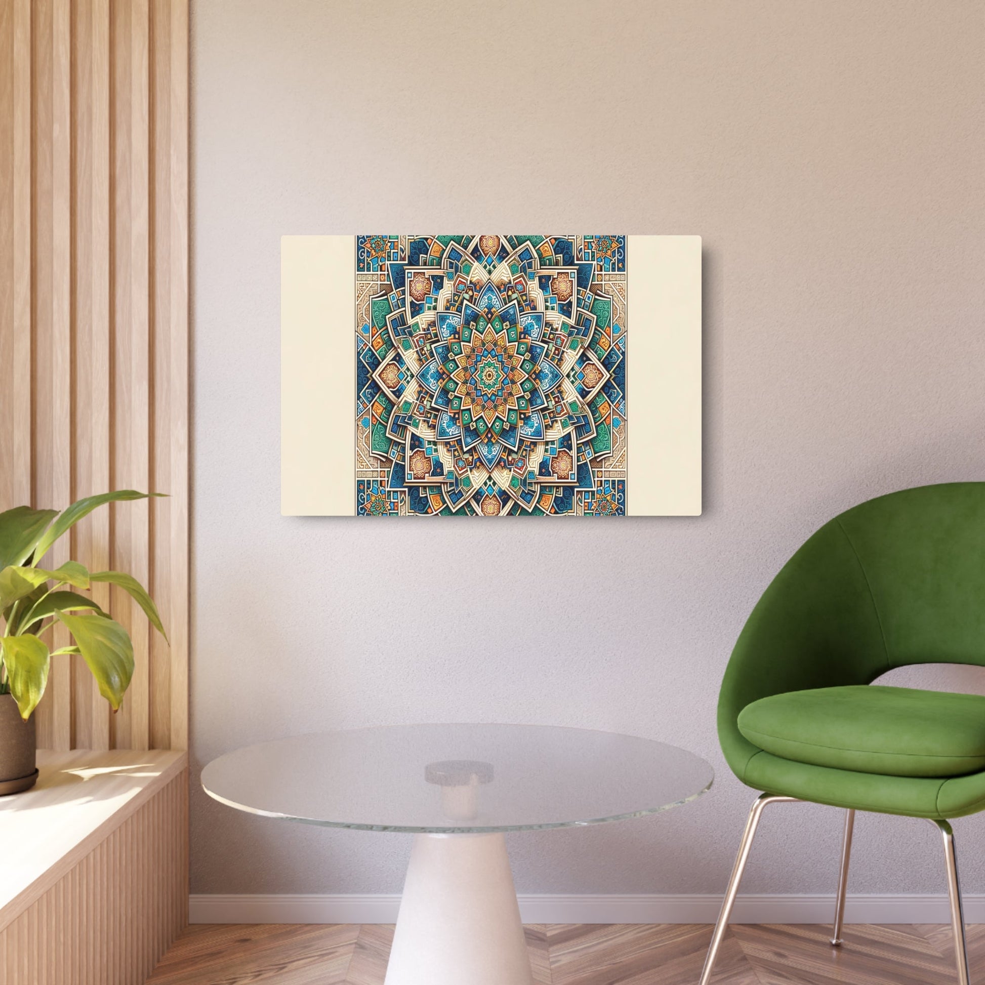 Metal Poster Art | "Vibrant Islamic Geometric Pattern Artwork Inspired by Traditional Mosque Decorations - Non - Western & Global Styles Collection" - Metal Poster Art 36″ x 24″ (Horizontal) 0.12''