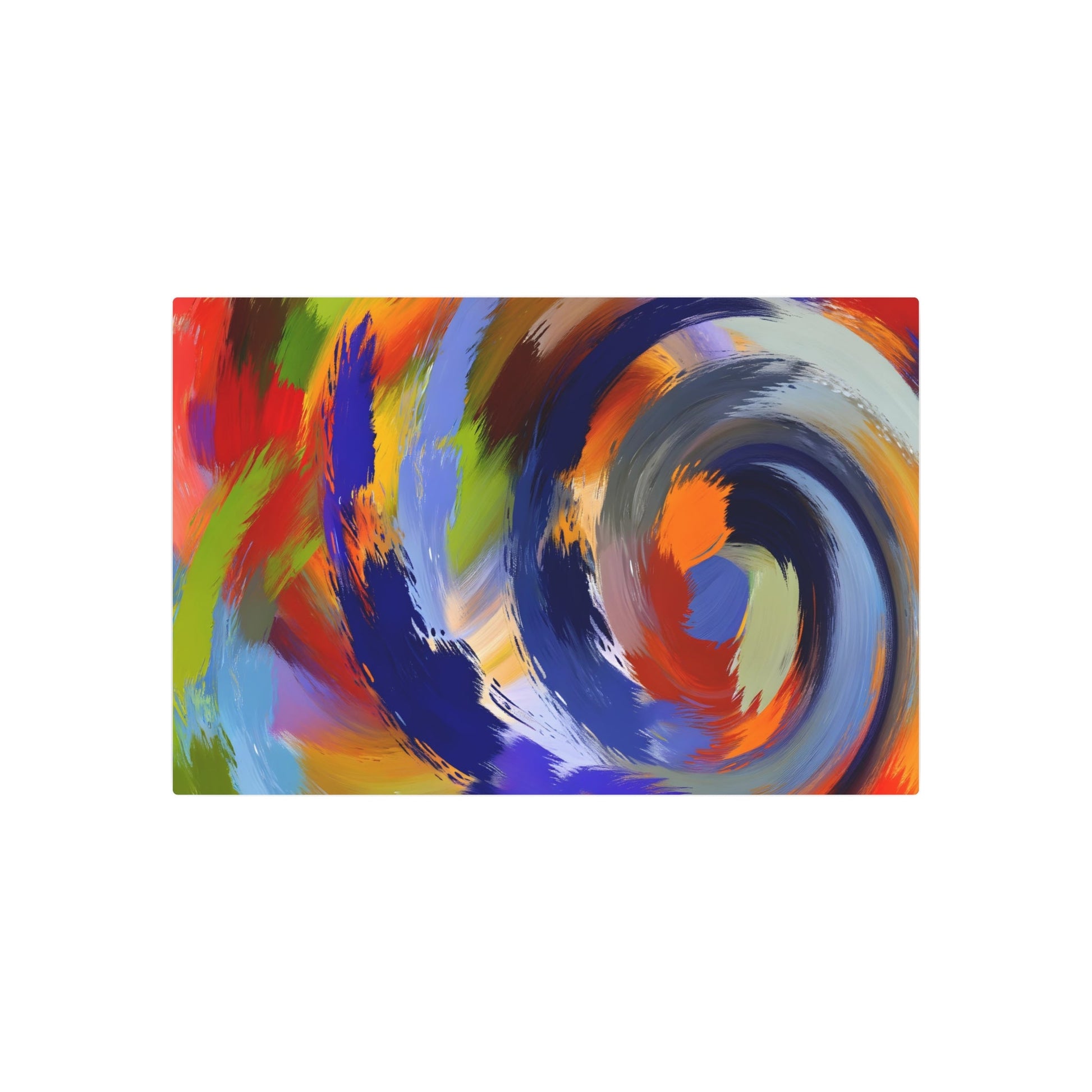 Metal Poster Art | "Modern Abstract Expressionism Artwork: Vibrant Color Swirls, Dynamic Energy and Emotion, Non-Linear Shapes in Cool & Warm T - Metal Poster Art 36″ x 24″ (Horizontal) 0.12''