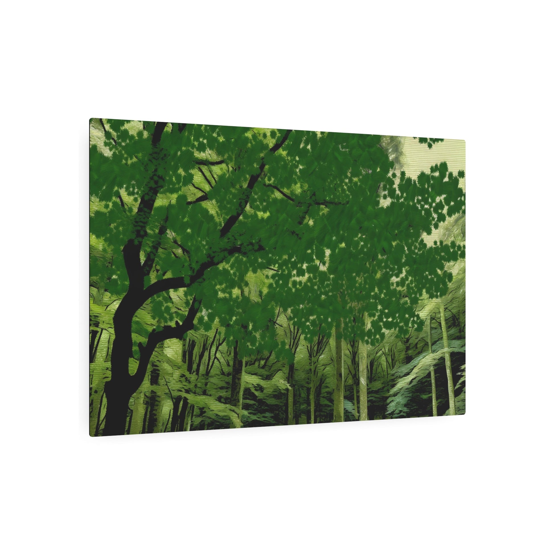 Metal Poster Art | "Chinese Silk Painting-Style Art: Serene Forest with Luscious Trees - DALLE-3 Render in Asian Art Styles Category" - Metal Poster Art 36″ x 24″ (Horizontal) 0.12''