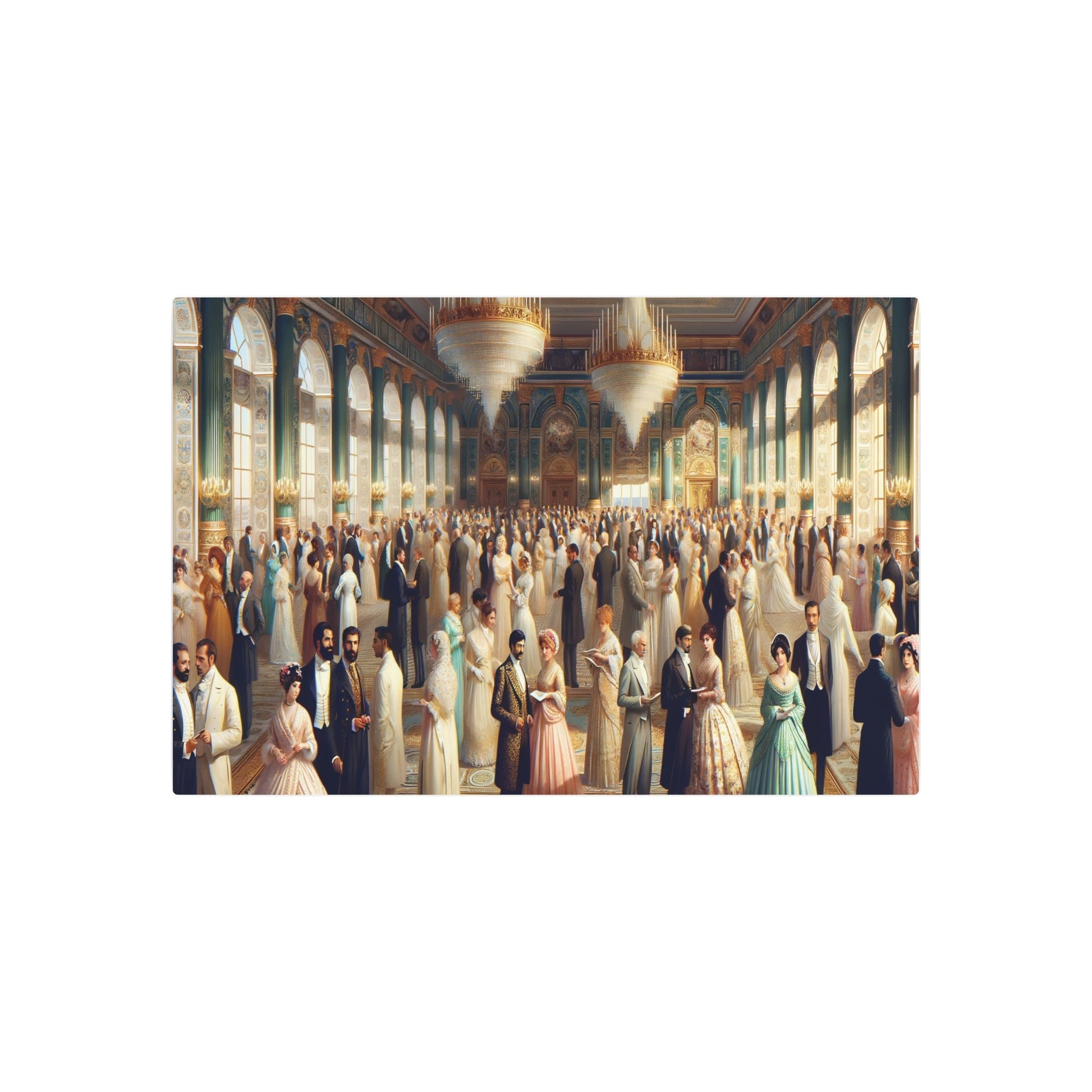 Metal Poster Art | "Luxurious Rococo Art Style Ballroom Scene with Silk Dresses and Detailed Suits - Western Art Styles Collection" - Metal Poster Art 36″ x 24″ (Horizontal) 0.12''