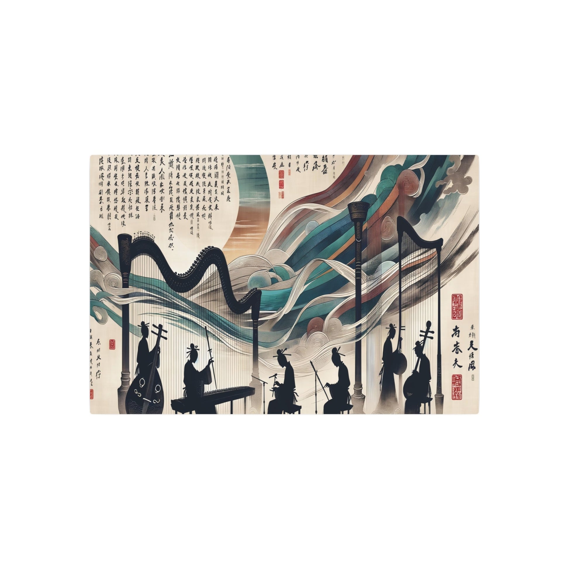 Metal Poster Art | "Chinese Silk Painting in Asian Art Styles: Harmonious Fusion of Music and Art Theme" - Metal Poster Art 36″ x 24″ (Horizontal) 0.12''