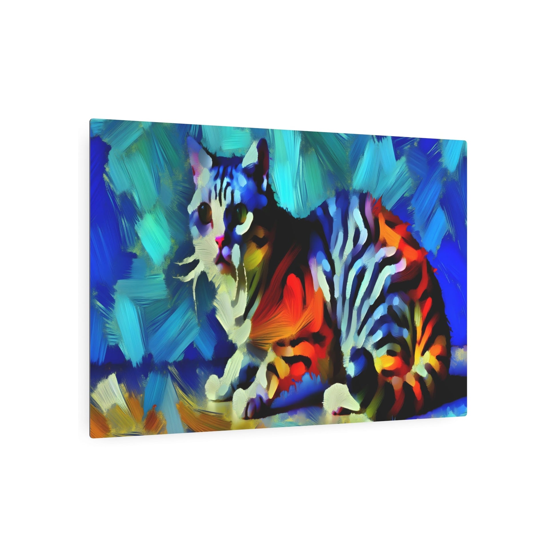 Metal Poster Art | "Abstract Expressionism Cat Artwork - Modern Contemporary Style Feline Inspired Painting" - Metal Poster Art 36″ x 24″ (Horizontal) 0.12''