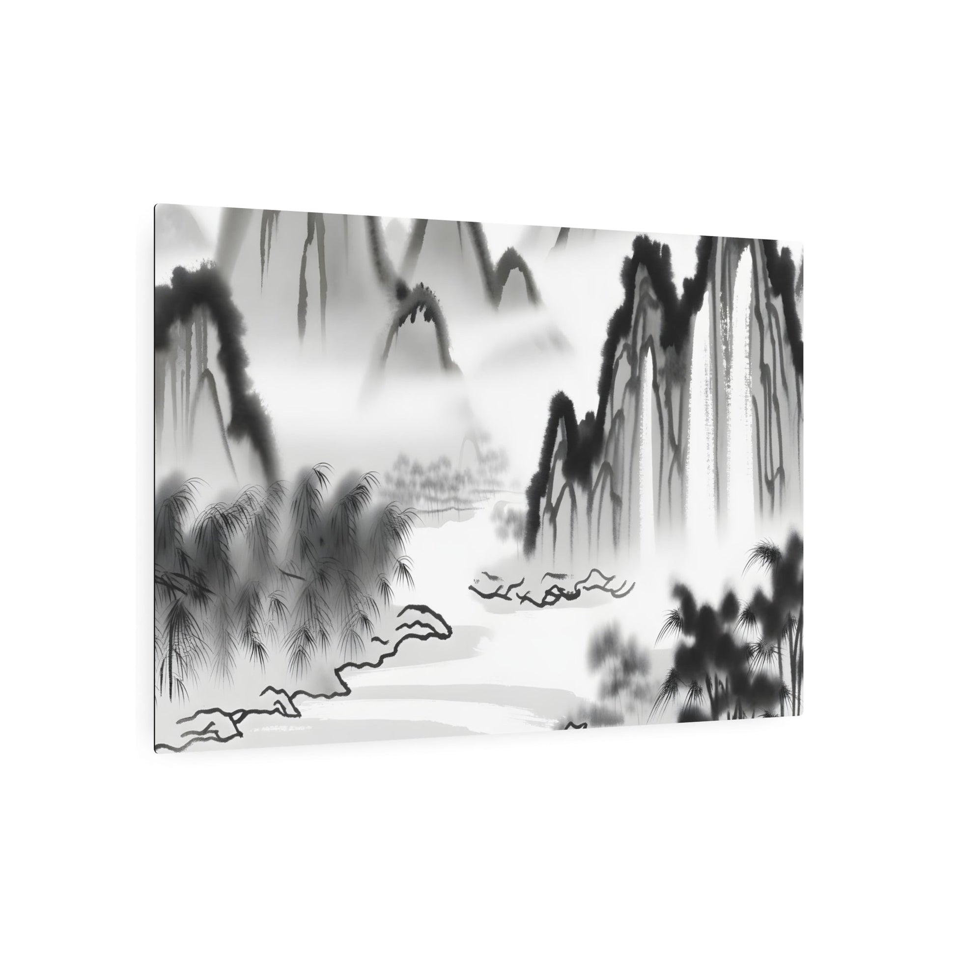 Metal Poster Art | "Traditional Chinese Landscape Artwork Featuring Mountains, Rivers, and Waterfalls - Asian Art Styles Collection" - Metal Poster Art 36″ x 24″ (Horizontal) 0.12''