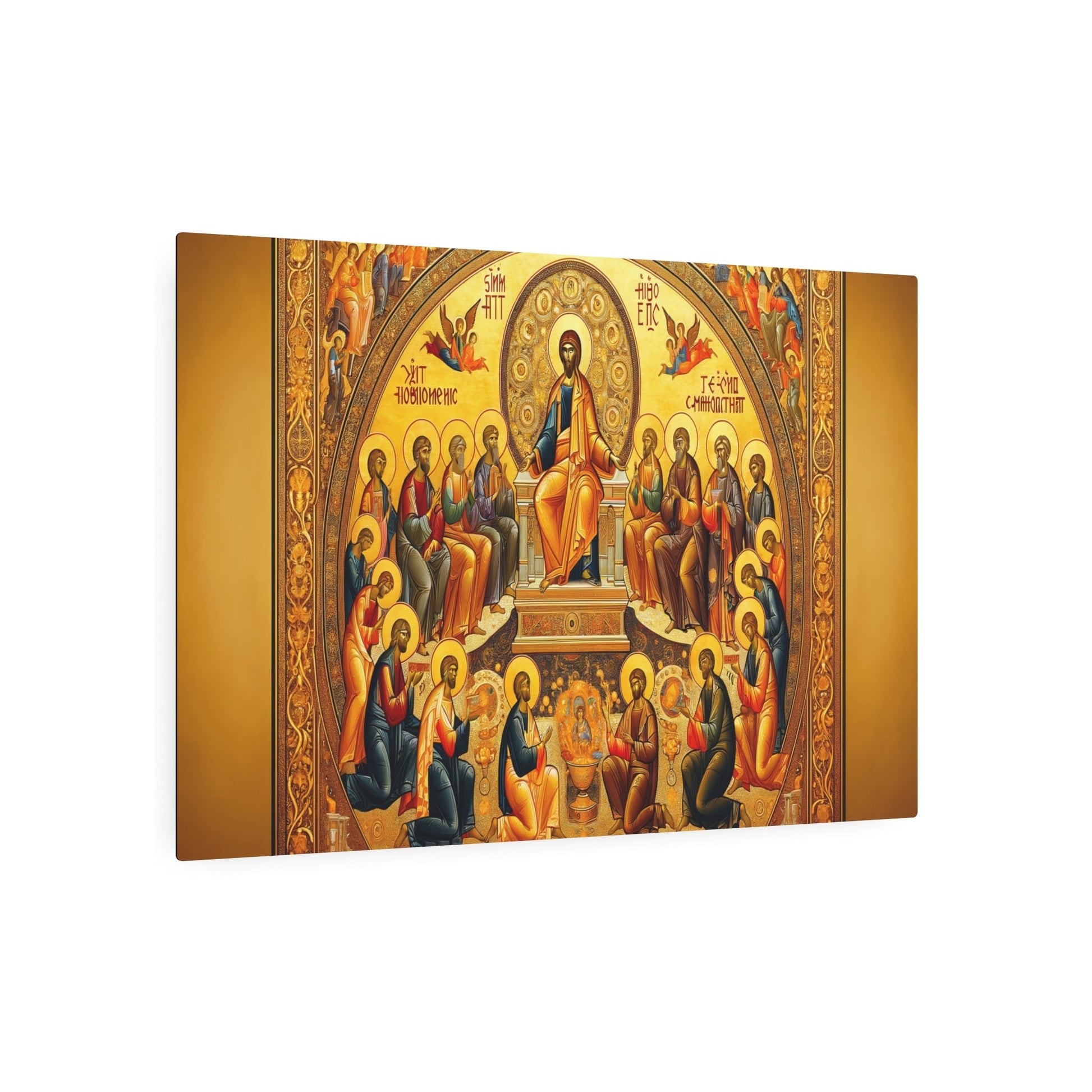 Metal Poster Art | "Byzantine Art Style Masterpiece with Symbolism and Fine Details - Non - Western & Global Styles in Gold and Flat Figures" - Metal Poster Art 36″ x 24″ (Horizontal) 0.12''