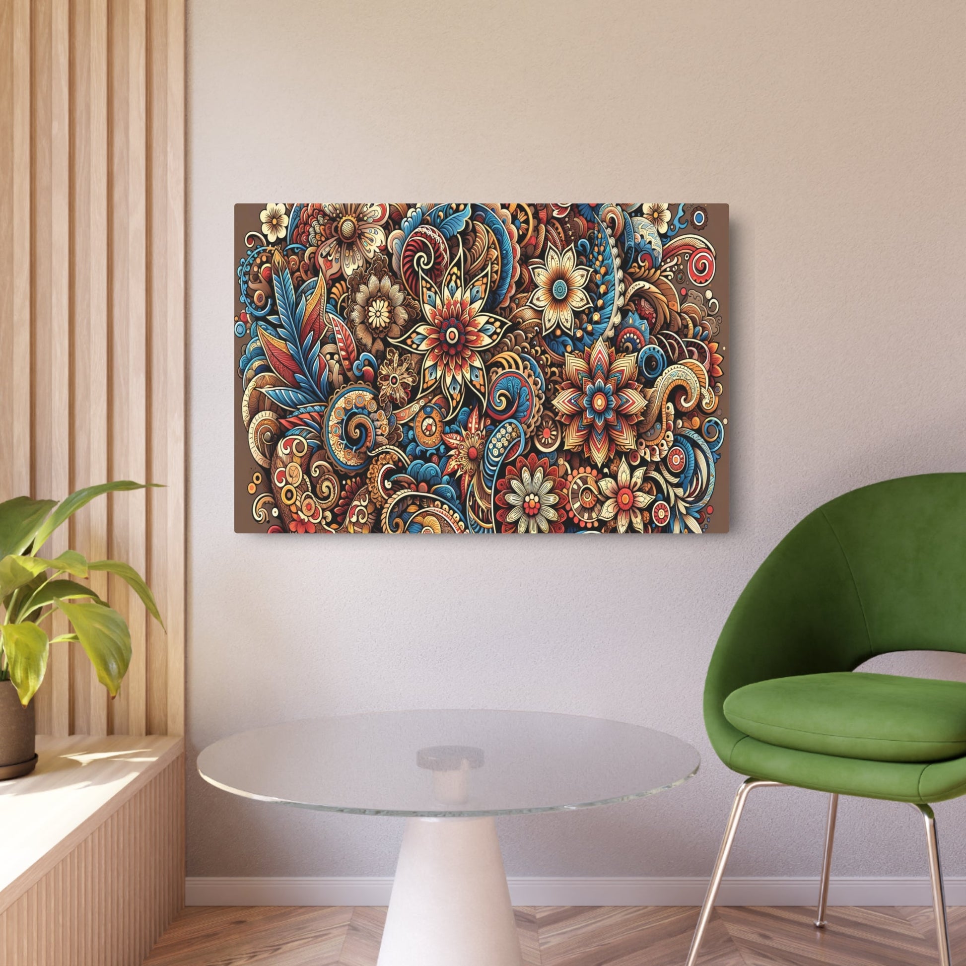 Metal Poster Art | "Indonesian Batik - Inspired Artwork: Vibrant, Detailed Image Featuring Traditional Flora and Fauna Patterns - Non - Western & - Metal Poster Art 36″ x 24″ (Horizontal) 0.12''