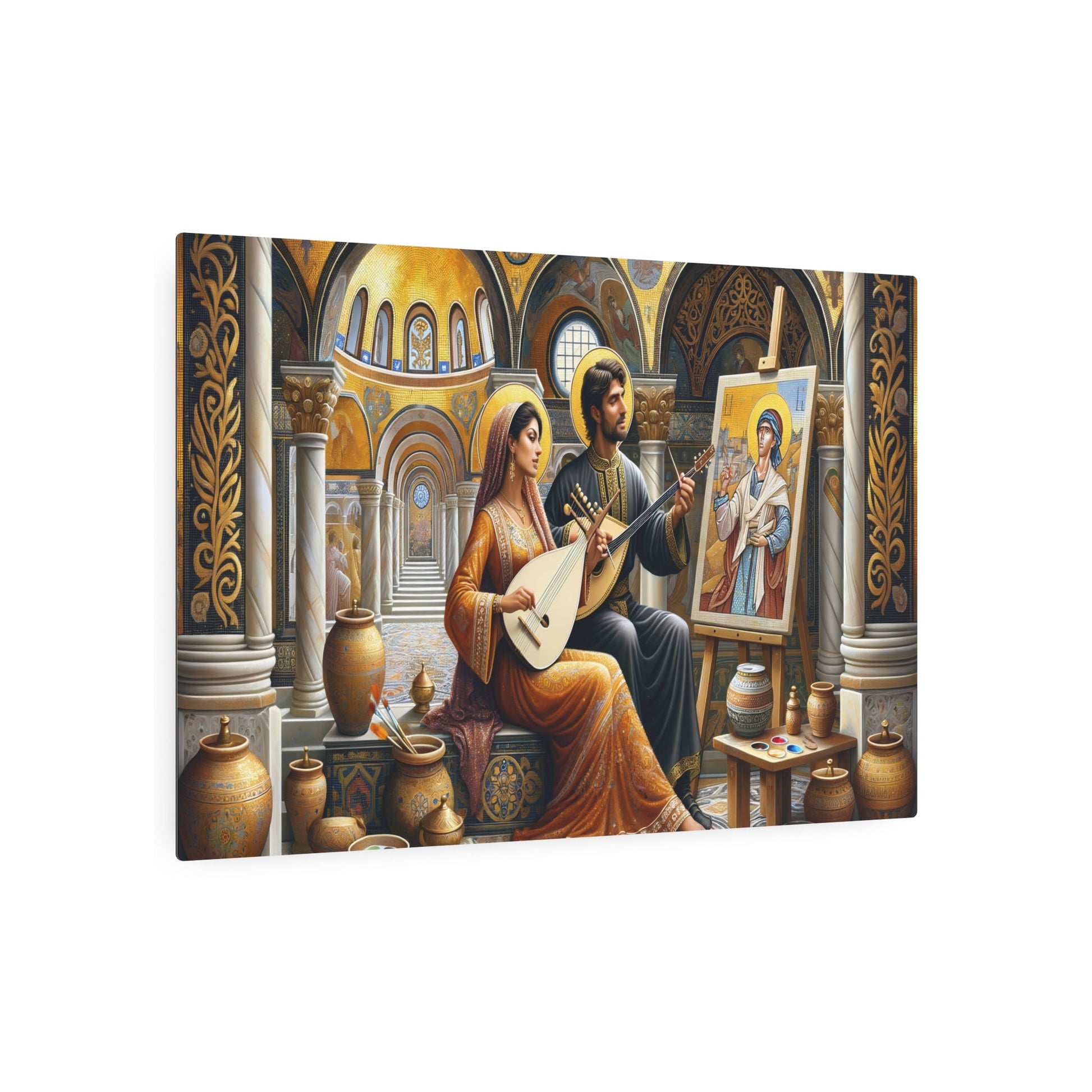 Metal Poster Art | "Byzantine Fusion of Music and Art Scene - Gold Mosaic Aesthetic Canvas Print in Non - Western & Global Styles Category" - Metal Poster Art 36″ x 24″ (Horizontal) 0.12''