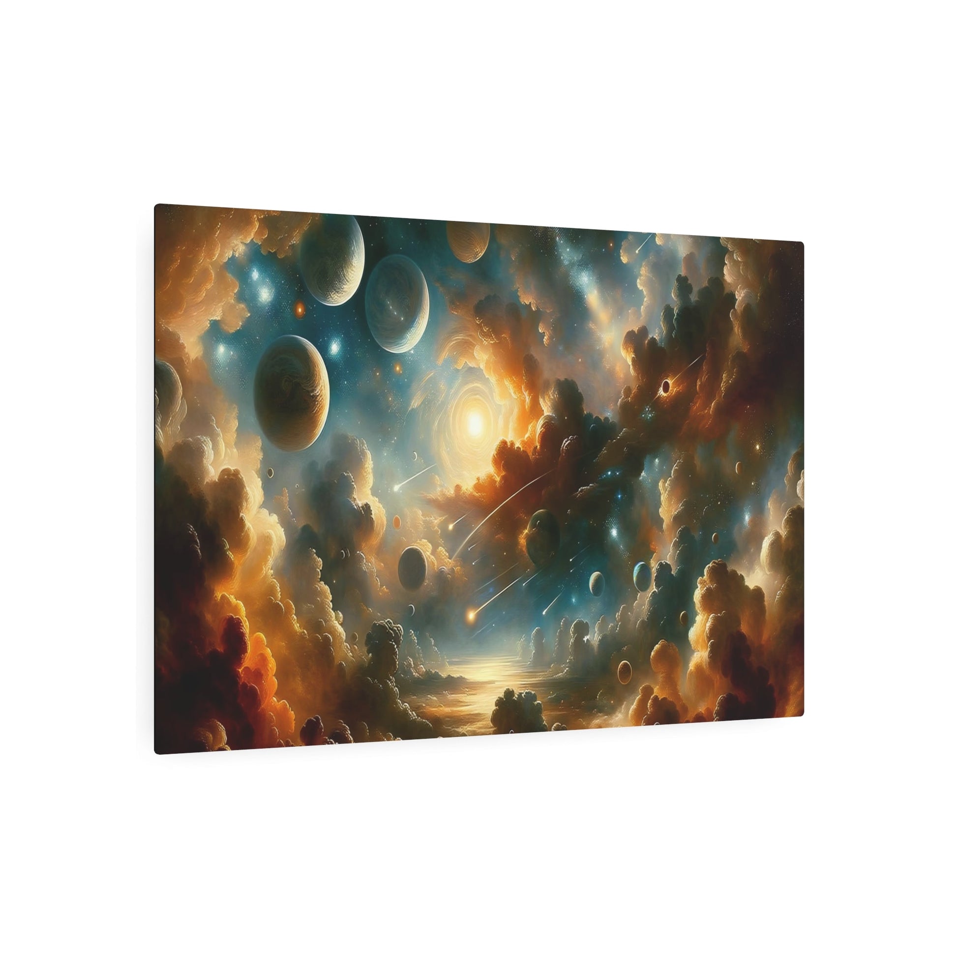 Metal Poster Art | "Baroque Art Style Celestial Body Theme: Expansive Starry Sky, Glorious Planets Depiction - Western Art Styles Comets, - Metal Poster Art 36″ x 24″ (Horizontal) 0.12''