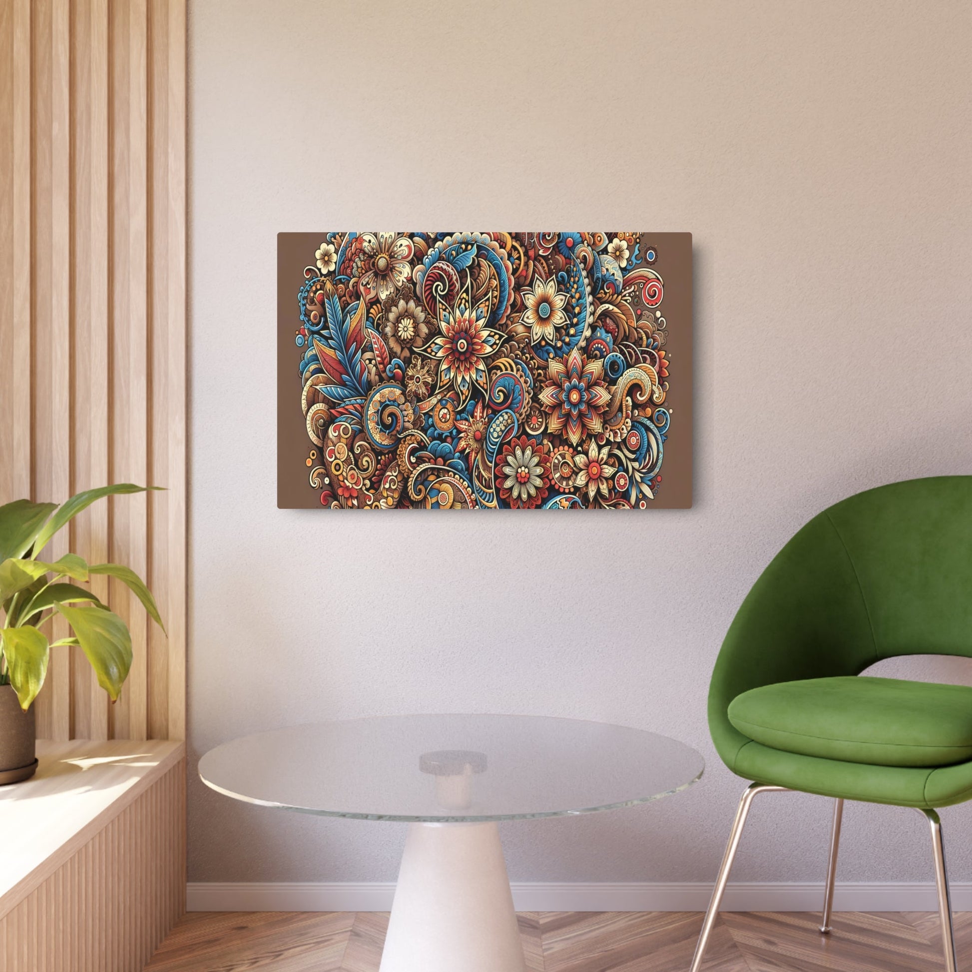 Metal Poster Art | "Indonesian Batik - Inspired Artwork: Vibrant, Detailed Image Featuring Traditional Flora and Fauna Patterns - Non - Western & - Metal Poster Art 36″ x 24″ (Horizontal) 0.12''