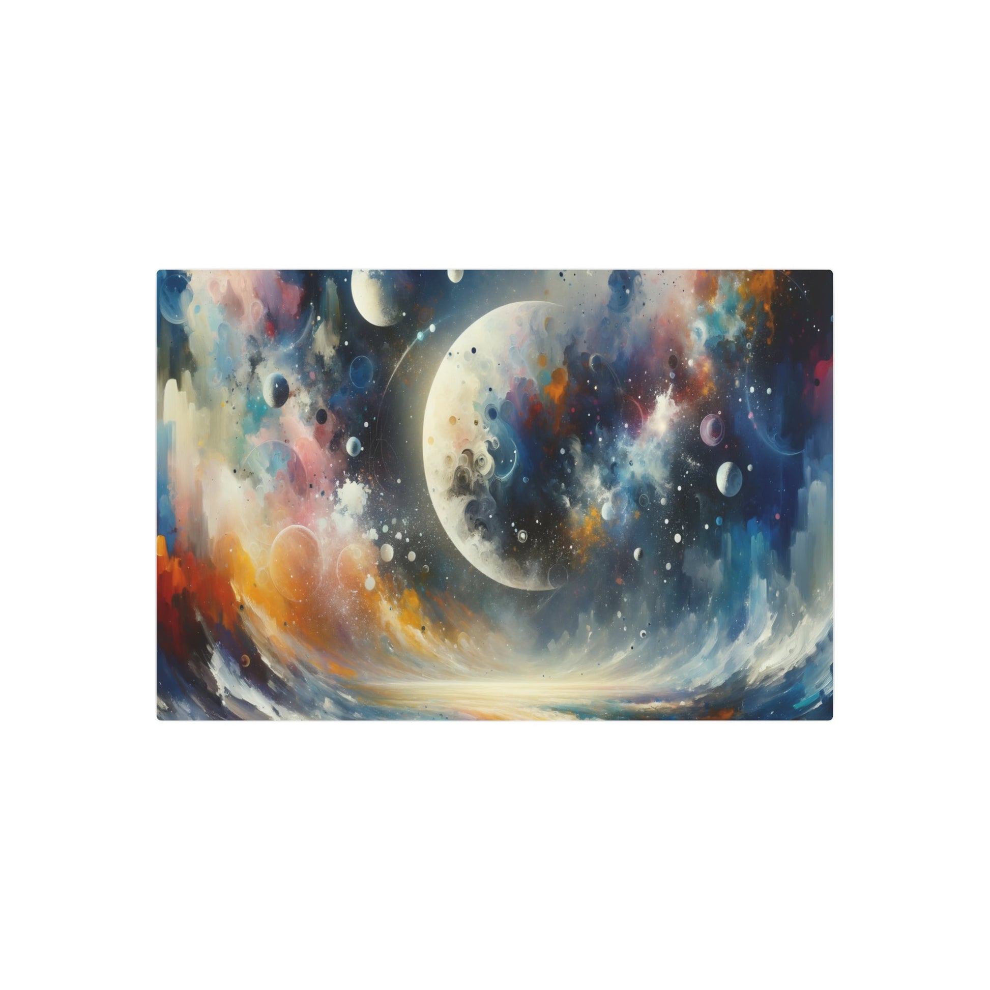 Metal Poster Art | "Abstract Expressionism Art - Celestial Body Theme Modern Contemporary Style Painting Conveying Abstract Ideas and Emotions" - Metal Poster Art 36″ x 24″ (Horizontal) 0.12''