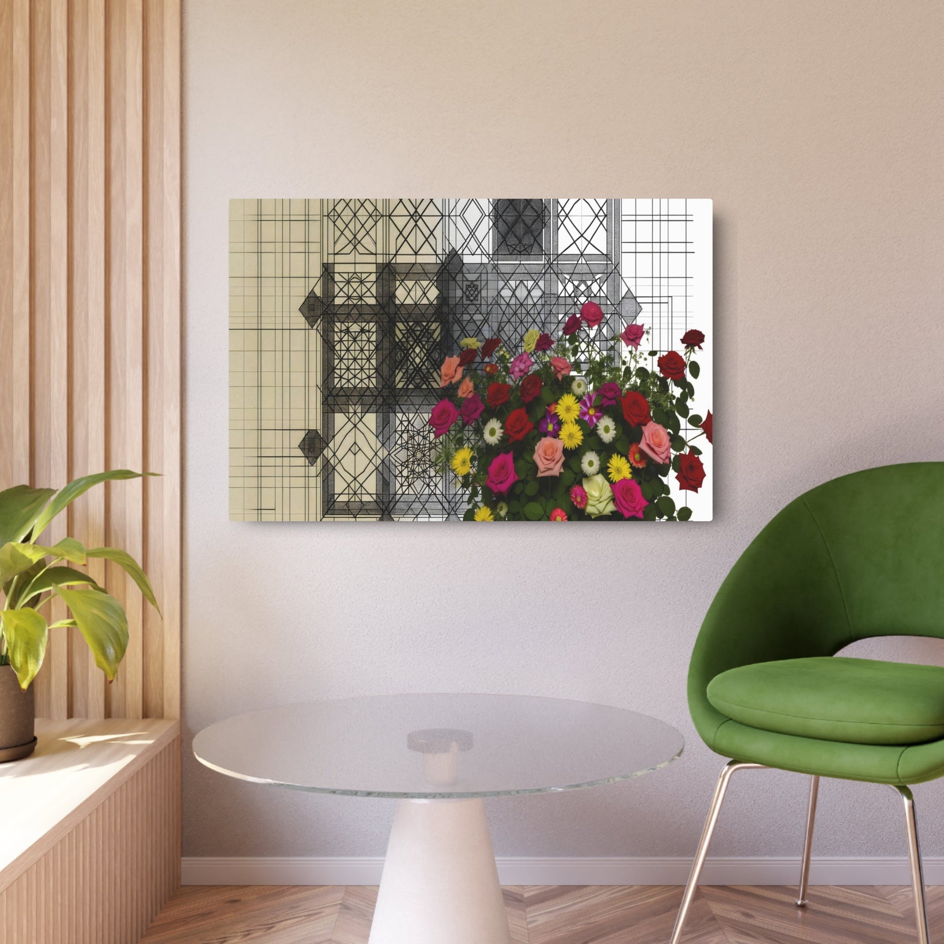 Metal Poster Art | "Islamic Geometric Patterns Art: Vibrant Garden Flowers Woven Intricately with Traditional Non-Western Styles" - Metal Poster Art 36″ x 24″ (Horizontal) 0.12''